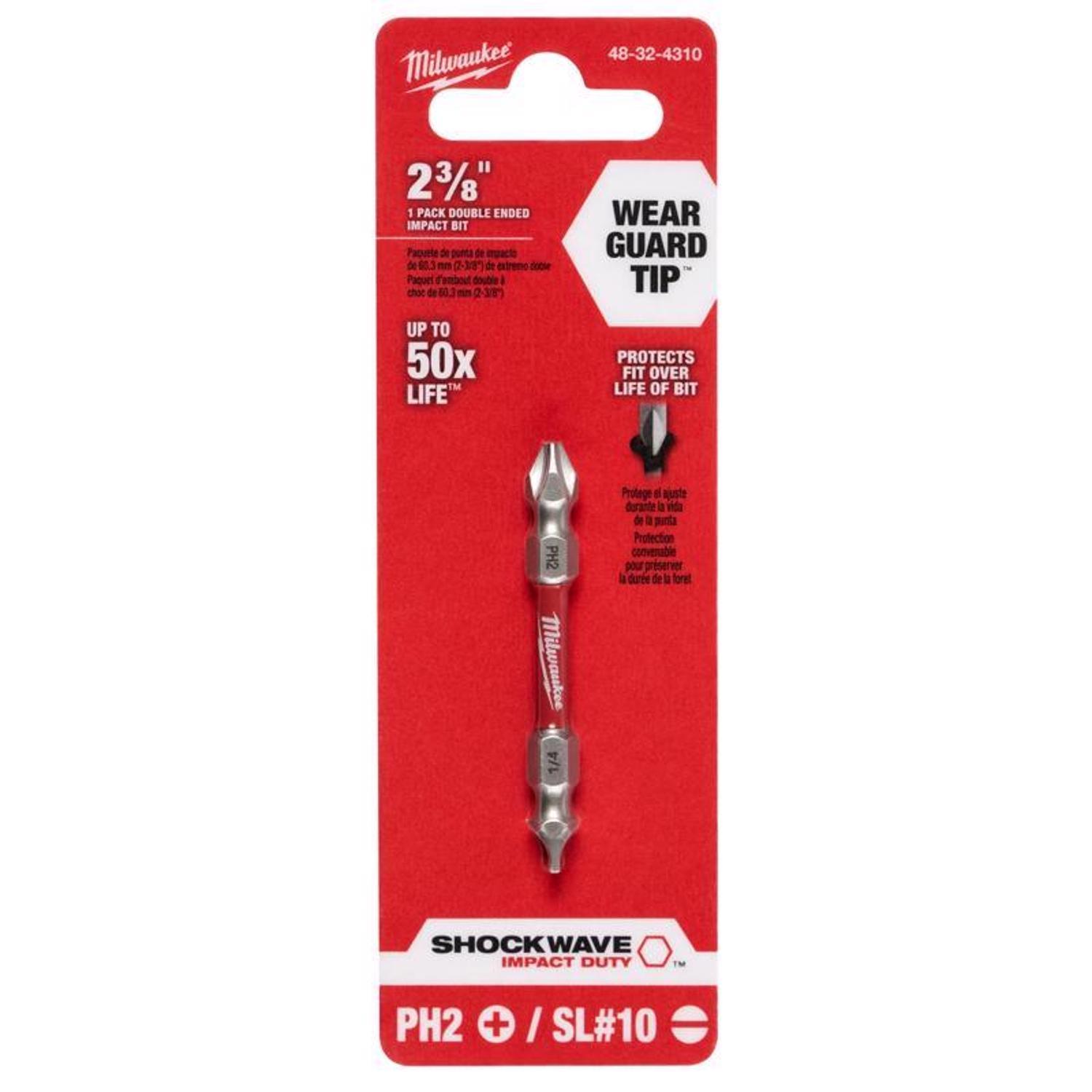 Milwaukee Shockwave Phillips/Slotted PH2/SL1-4 in. X 2-3/8 in. L Impact Double-Ended Power Bit Steel