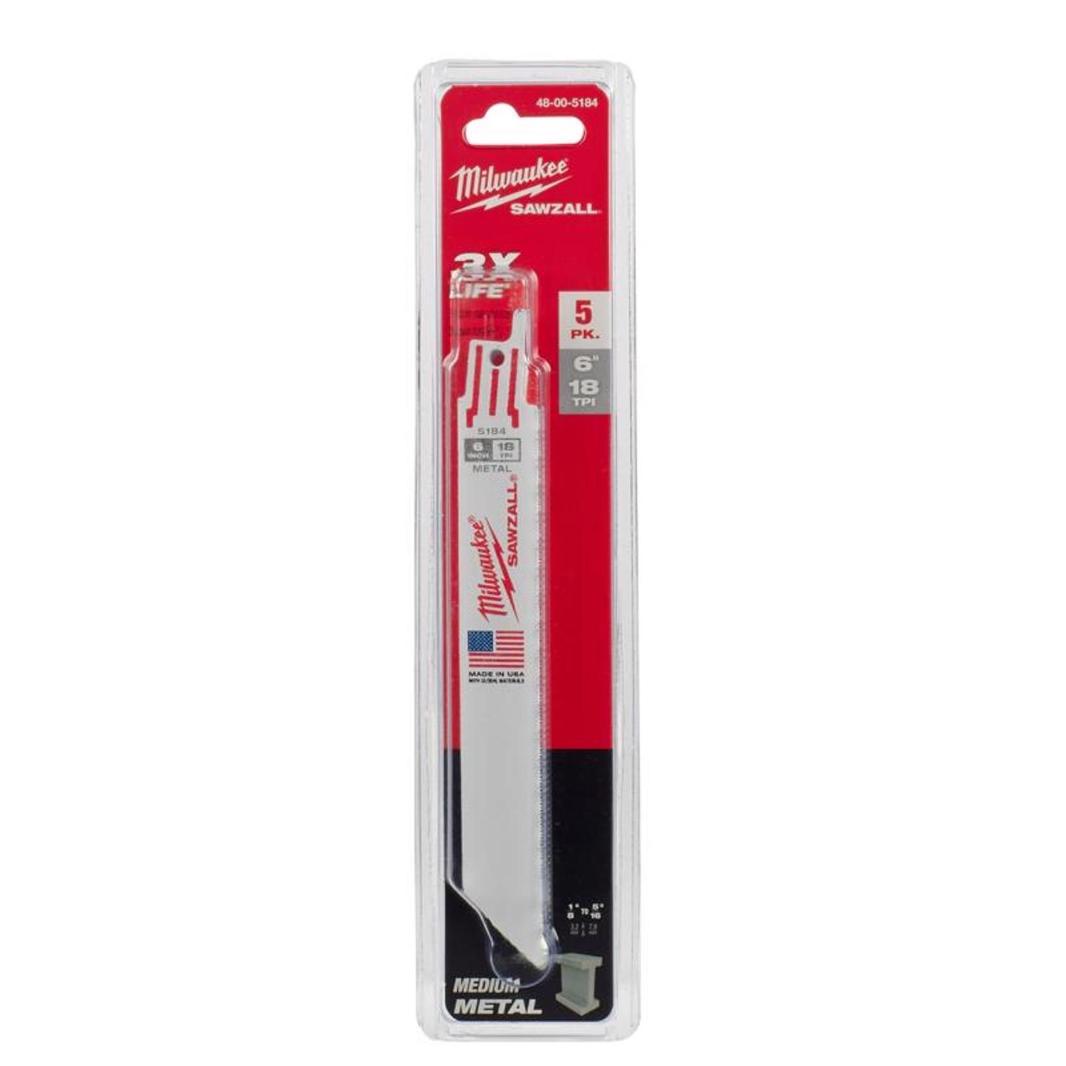 Milwaukee Sawzall 6 in. Bi-Metal Double Duty Upgrade Reciprocating Saw Blade 18 TPI 5 pk
