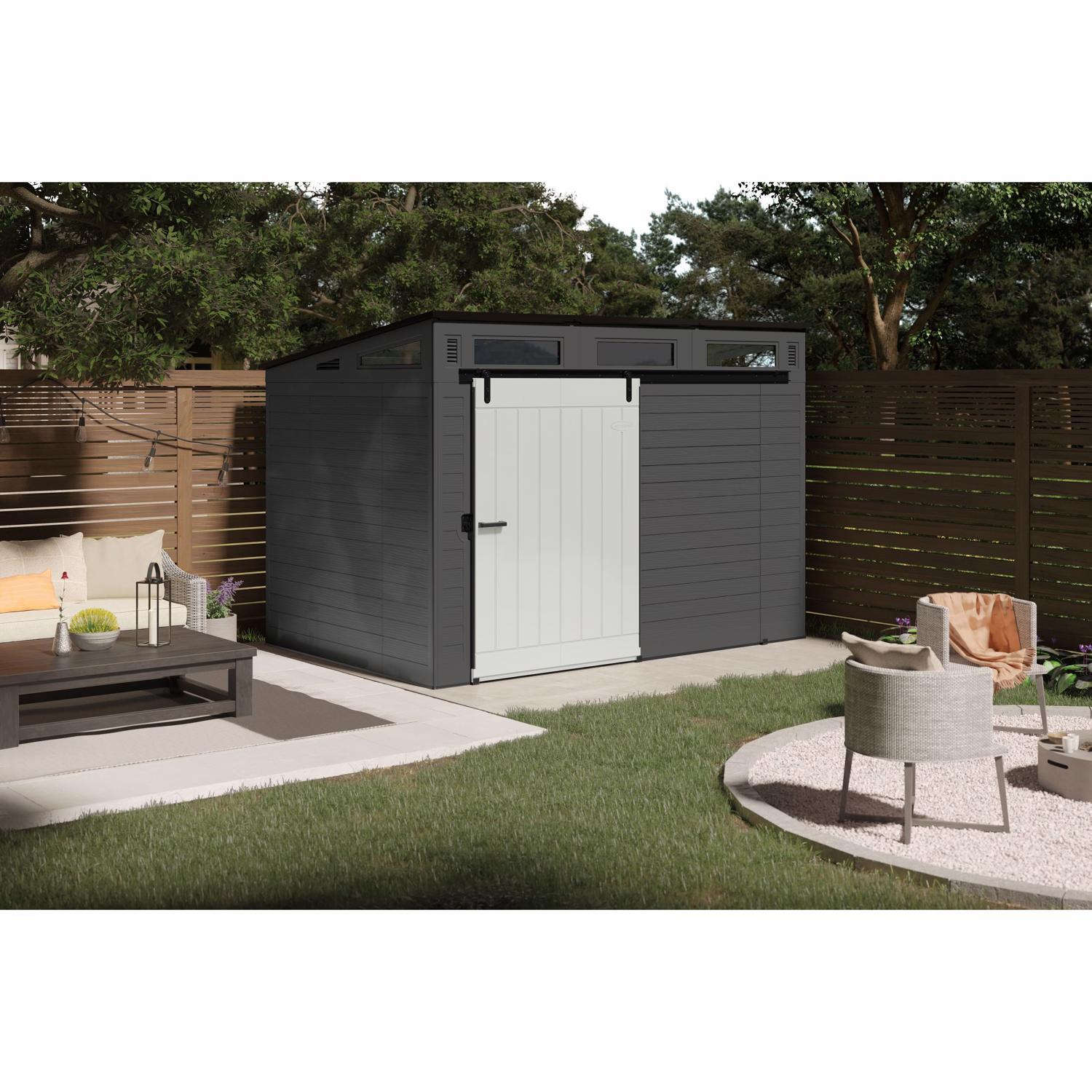 Suncast Modernist Barn Door 10 ft. x 7 ft. Resin Horizontal Barn Storage Shed with Floor Kit