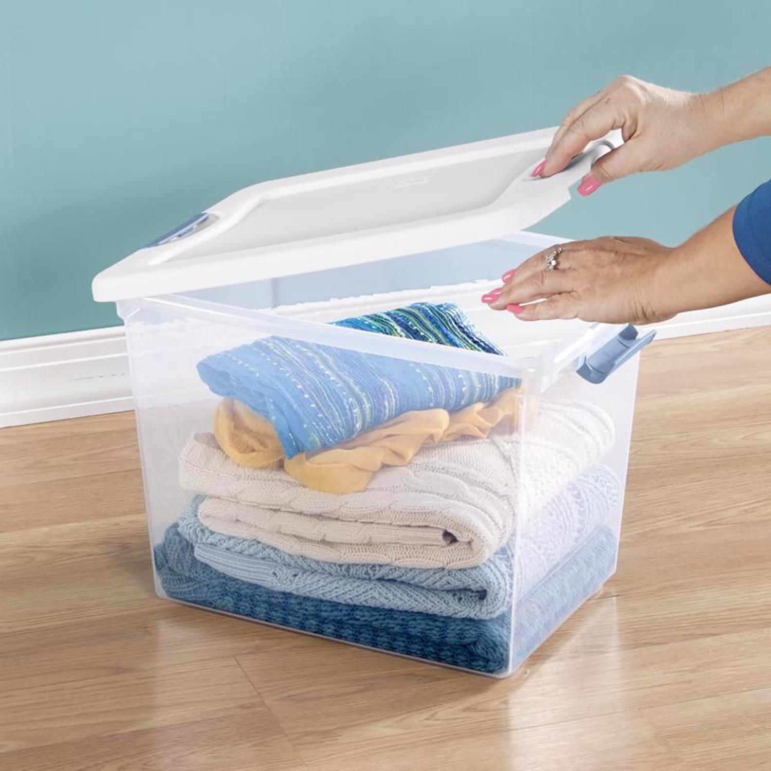 Sterilite 25 qt Clear/White Latch Storage Box 11-5/8 in. H X 16-1/4 in. W X 11-1/4 in. D Stackable