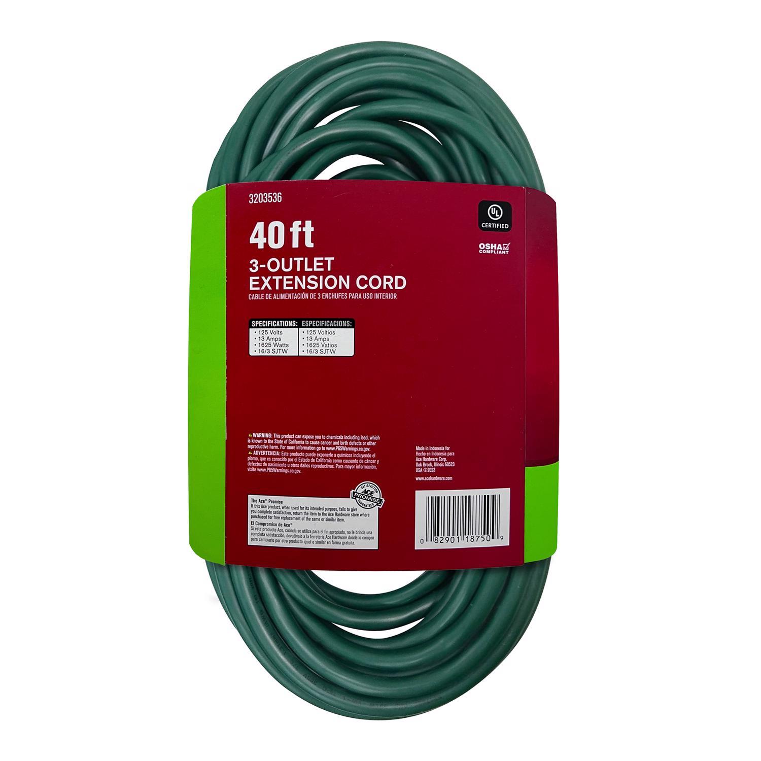 Ace Indoor 40 ft. L Green Extension Cord 16/3 SJTW