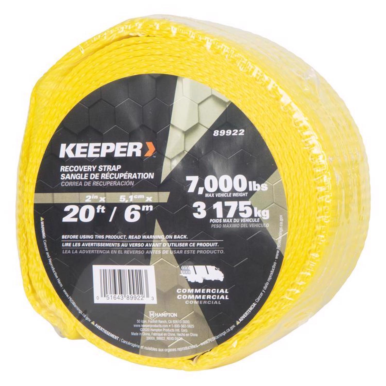 Keeper 2 in. W X 20 ft. L Yellow Vehicle Recovery Strap 7000 lb 1 pk