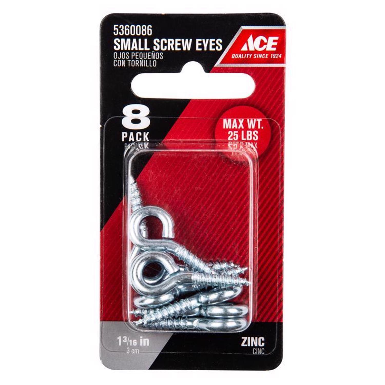 Ace 1/8 in. D X 1-3/16 in. L Zinc-Plated Steel Screw Eye 25 lb. cap. 8 pk