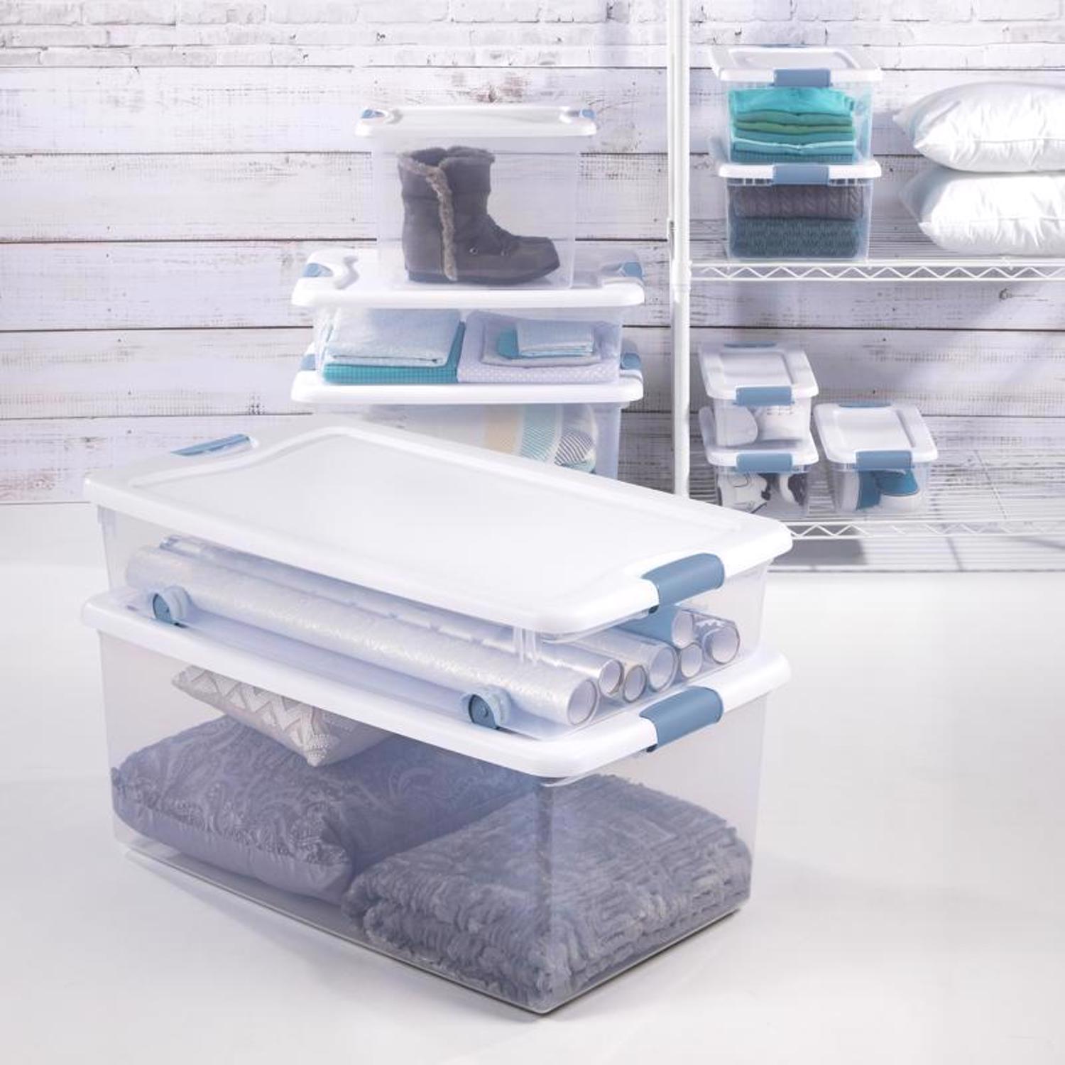 Sterilite 15 qt Clear/White Latch Storage Box 6-3/4 in. H X 16-1/4 in. W X 11-1/4 in. D Stackable
