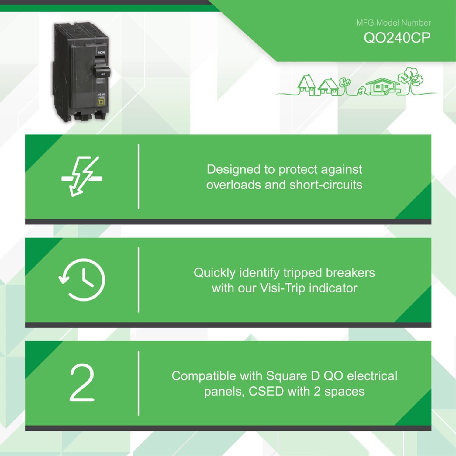 Square D QO 40 amps Plug In 2-Pole Circuit Breaker