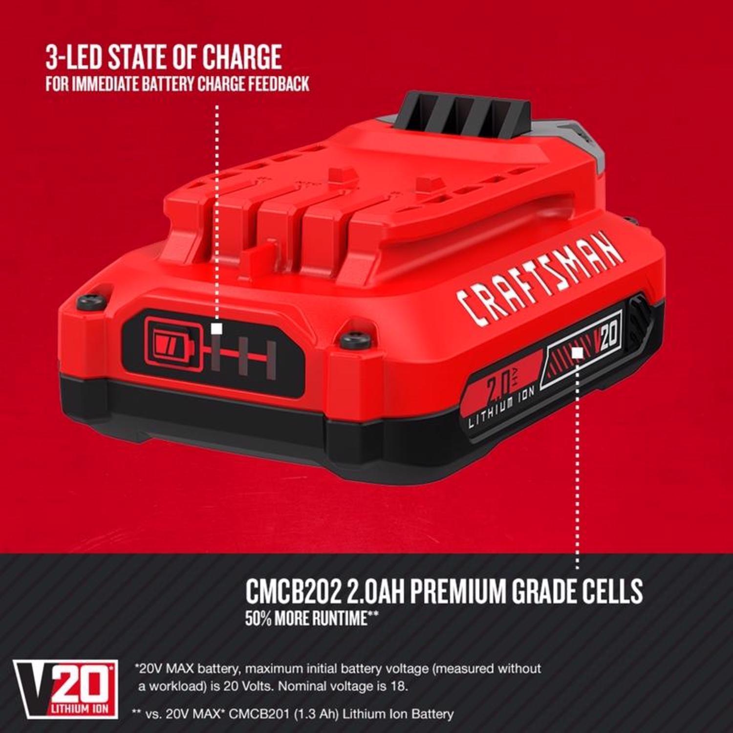 CRAFTSMAN V20 CMCB202 2 Ah Lithium-Ion Battery 1 pc