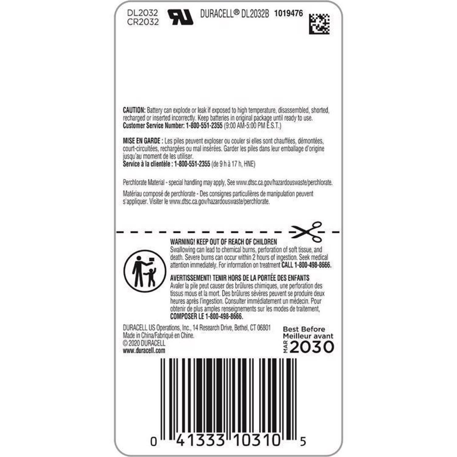 Duracell Lithium Coin 2032 3 V 225 mAh Security and Electronic Battery 1 pk