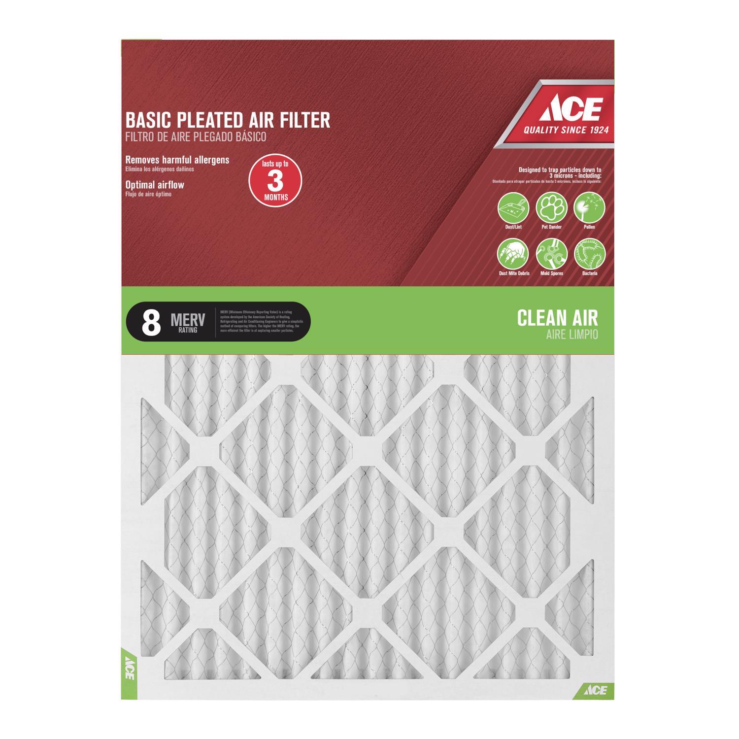 Ace 18 in. W X 25 in. H X 1 in. Synthetic 8 MERV Pleated Air Filter 1 pk