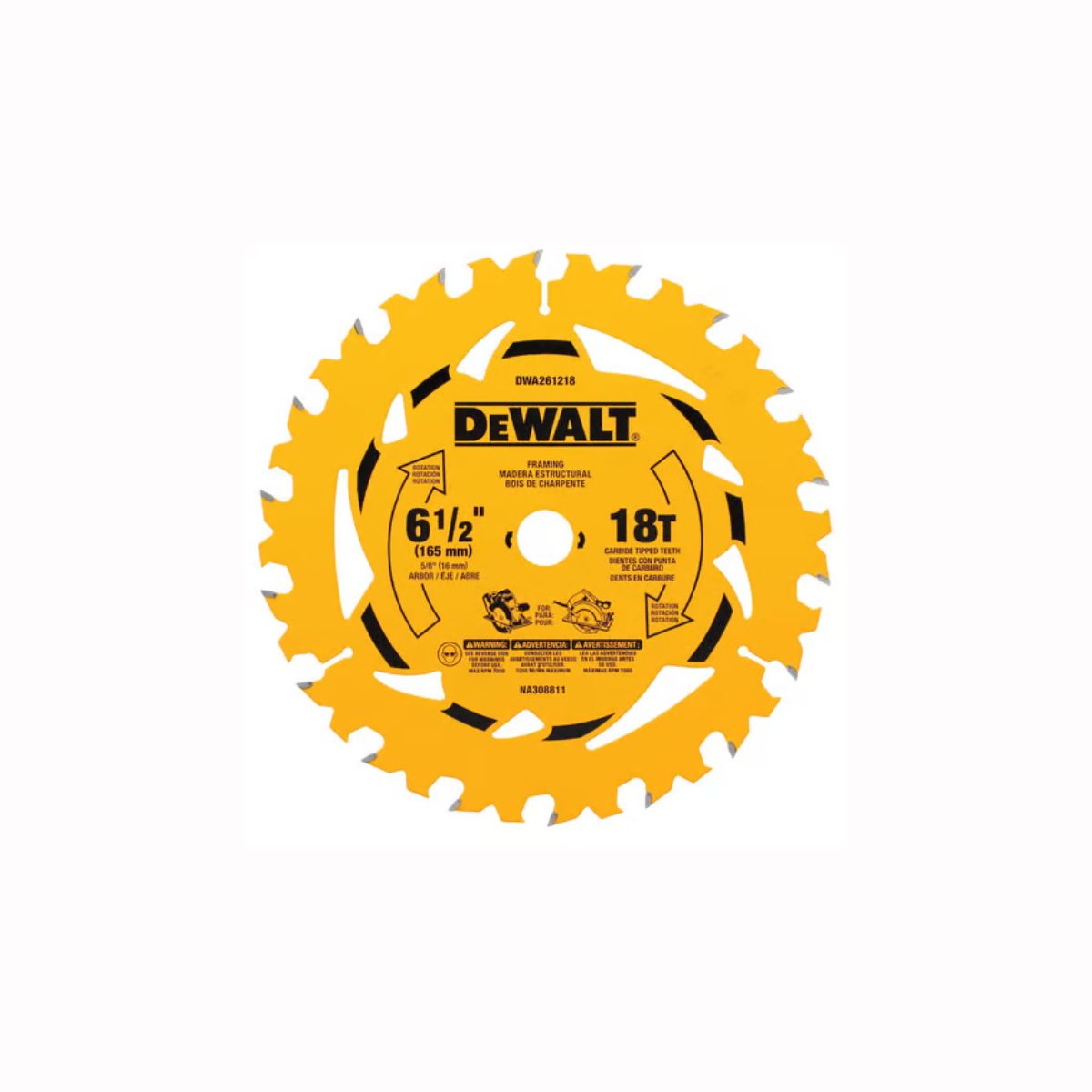 DEWALT 6-1/2 in. D x 5/8 in. Tungsten Carbide Tipped Circular Saw Blade 18 teeth 1 Pack