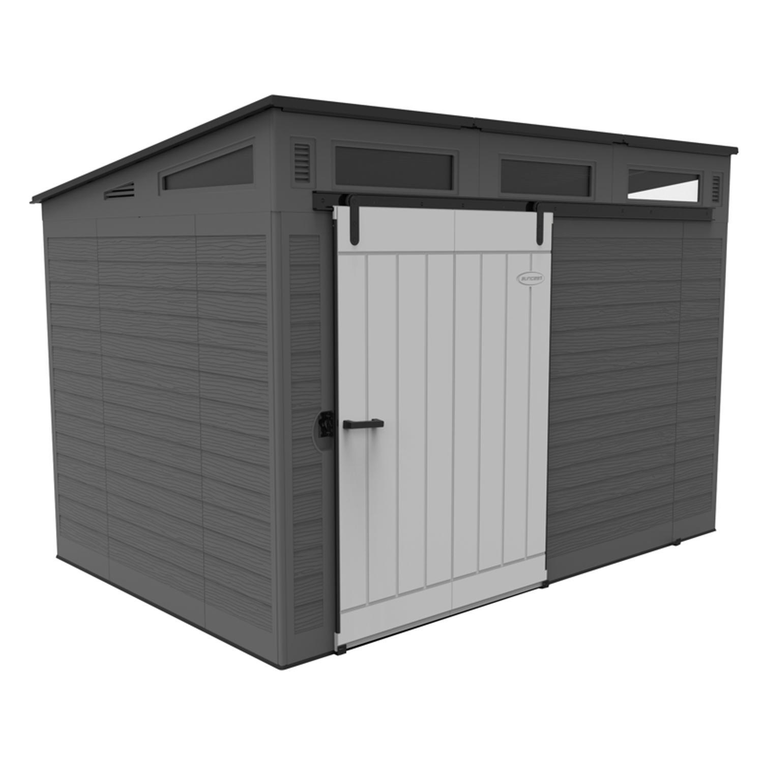Suncast Modernist Barn Door 10 ft. x 7 ft. Resin Horizontal Barn Storage Shed with Floor Kit