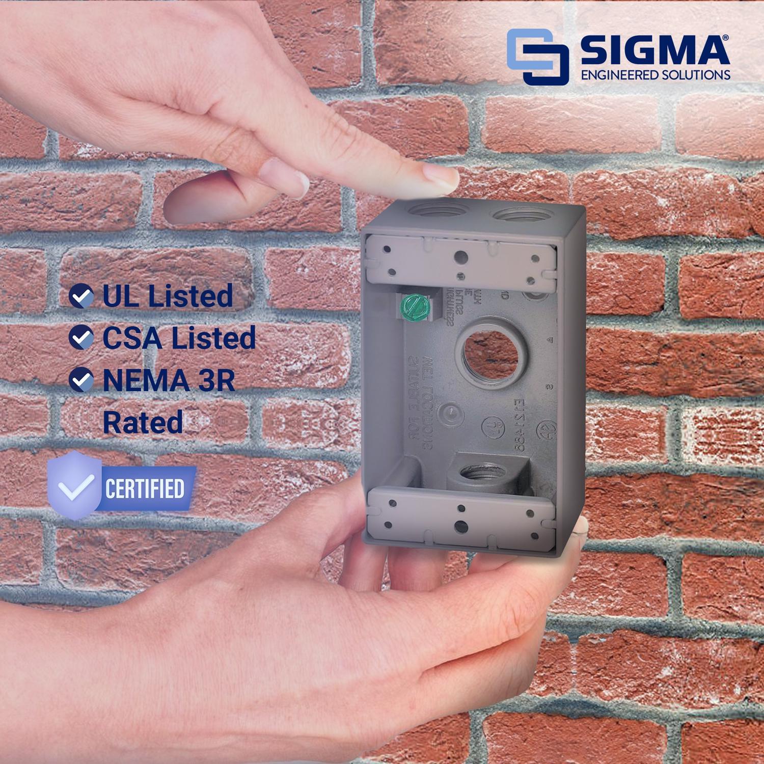 Sigma Engineered Solutions New Work 18.3 cu in Rectangle Die-Cast Metal Weatherproof Box Gray