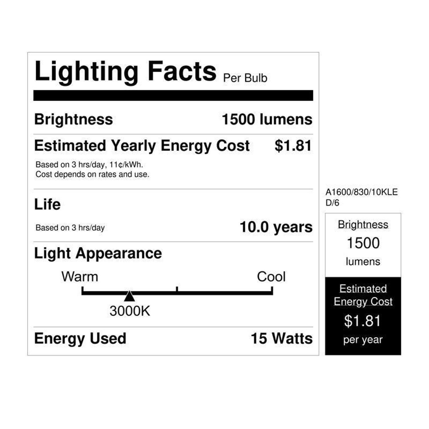 Feit A19 E26 (Medium) LED Bulb Bright White 100 Watt Equivalence 6 pk