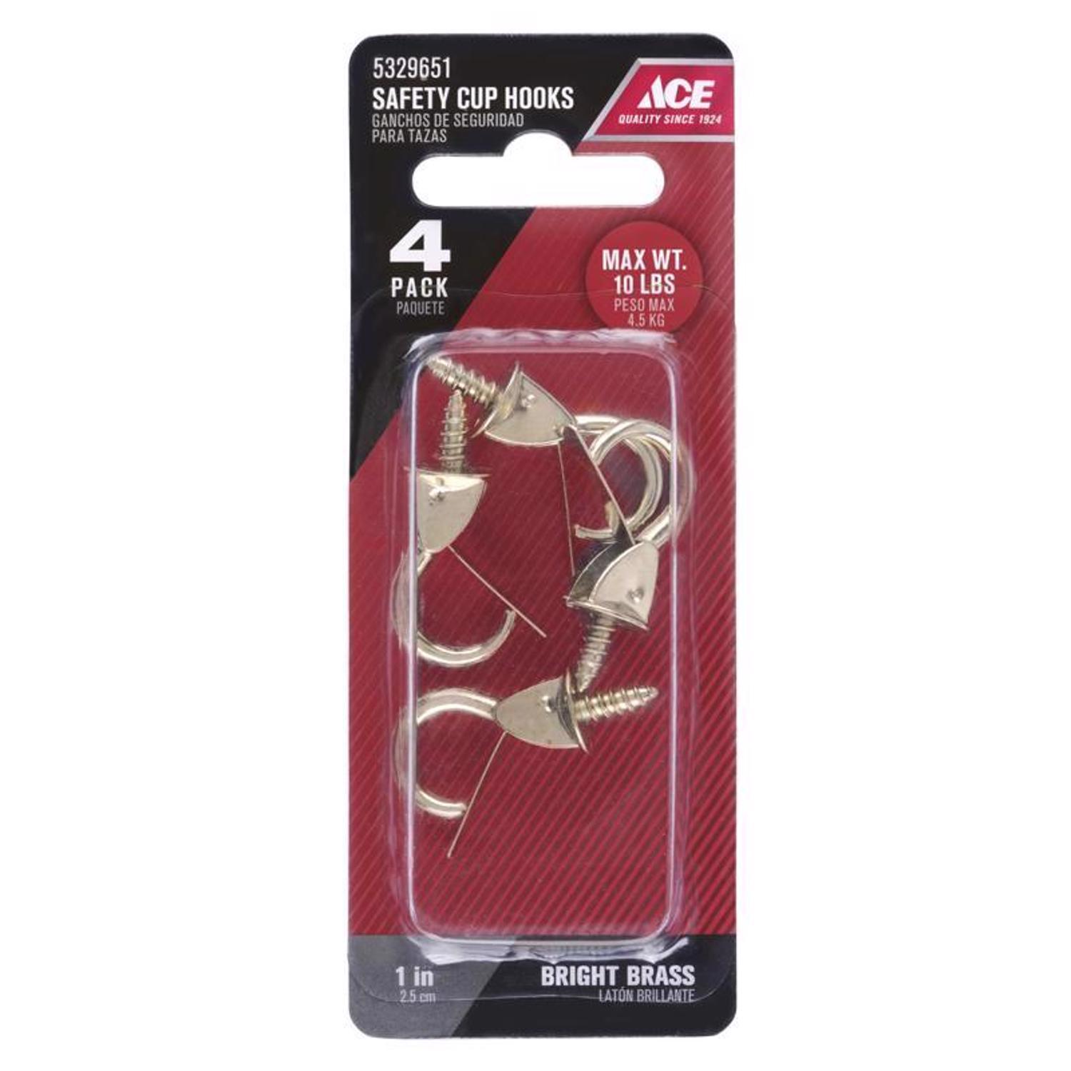 Ace Medium Bright Brass Gold Zinc 1 in. L Safety Cup Hook 10 lb 4 pk