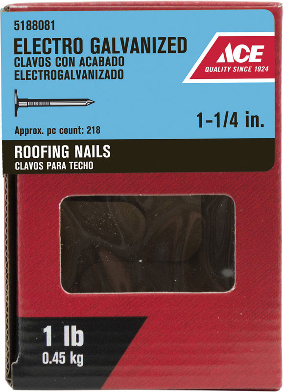 Ace Large 1-1/4 in. L Roofing Nail Smooth Electro-Galvanized Steel 1 lb.