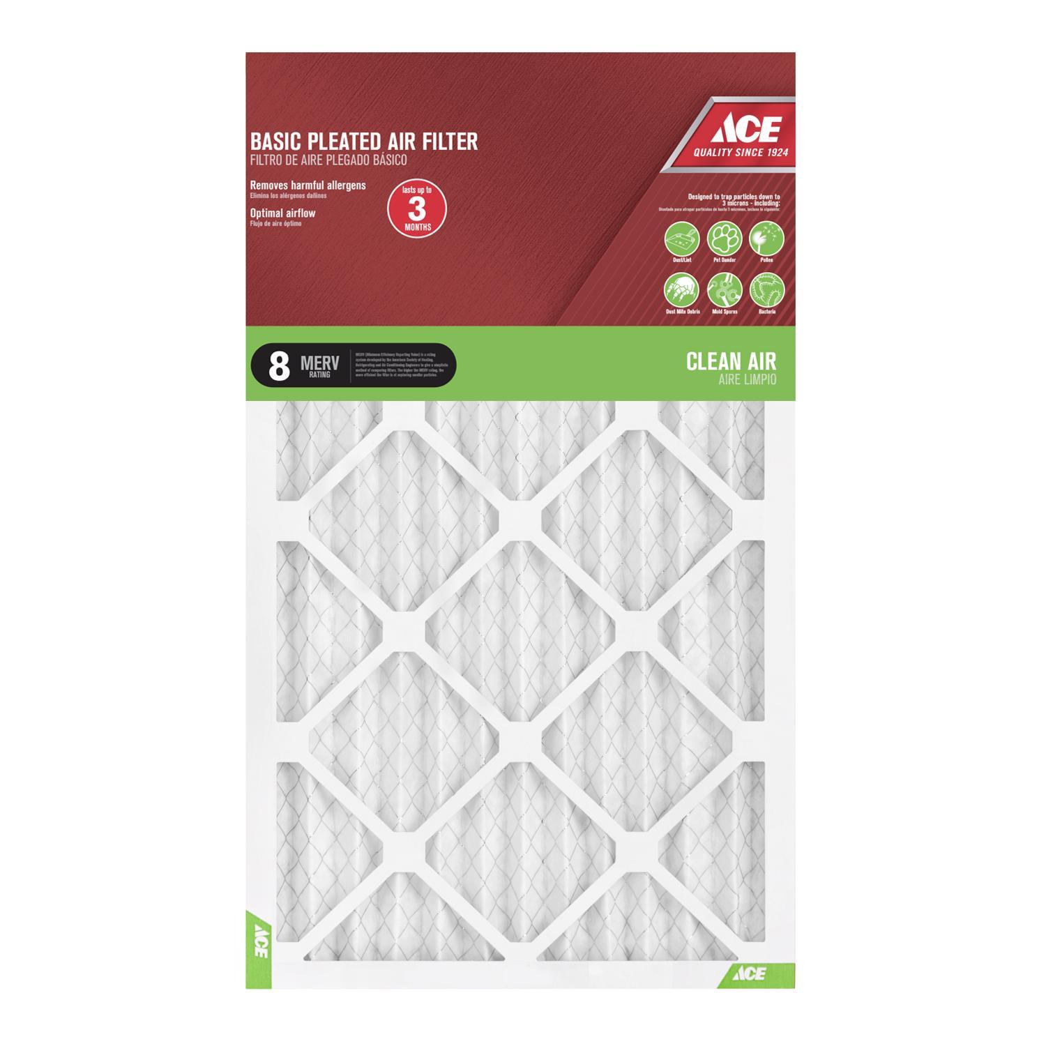Ace 18 in. W X 30 in. H X 1 in. Synthetic 8 MERV Pleated Air Filter 1 pk