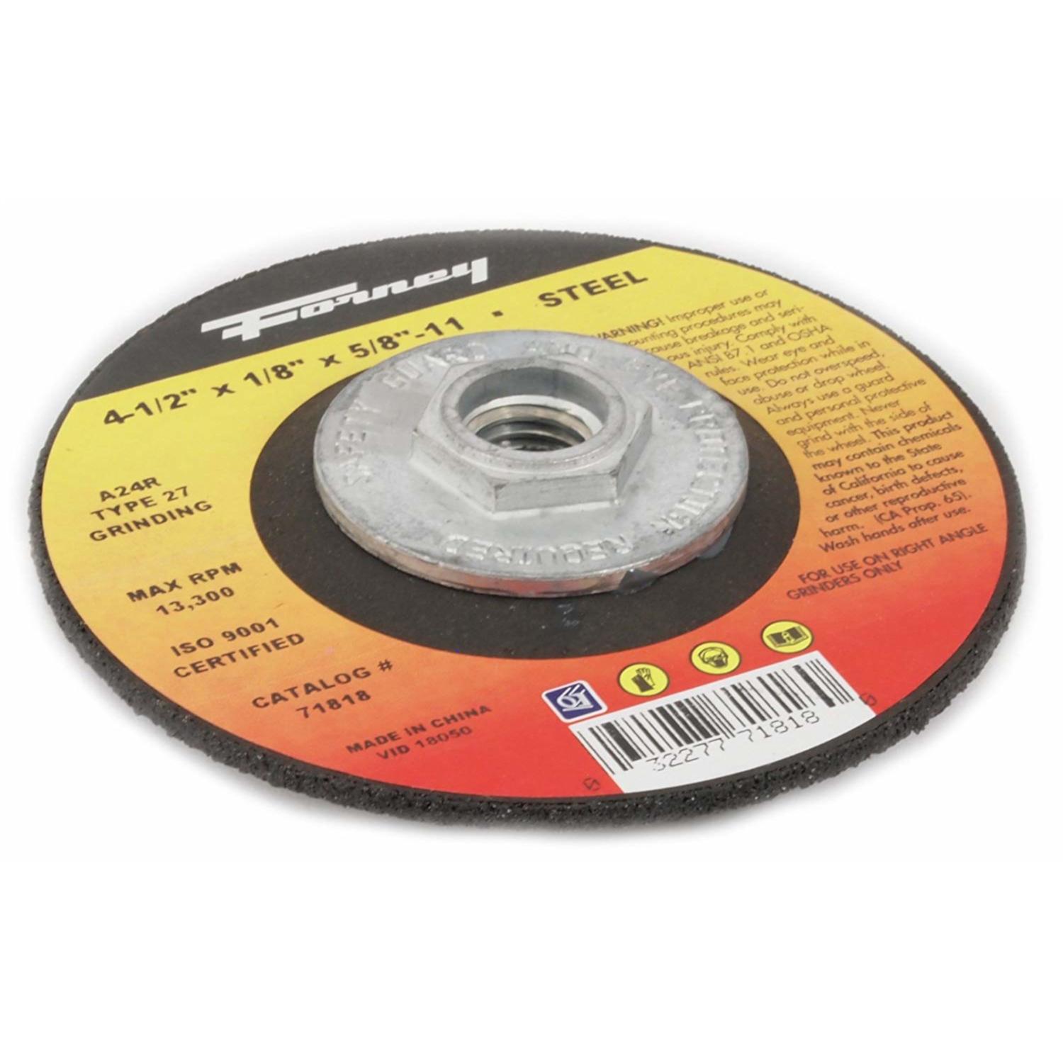 Forney 4-1/2 in. D X 5/8 in. in. X 1/8 in. thick Metal Grinding Wheel 1 pc