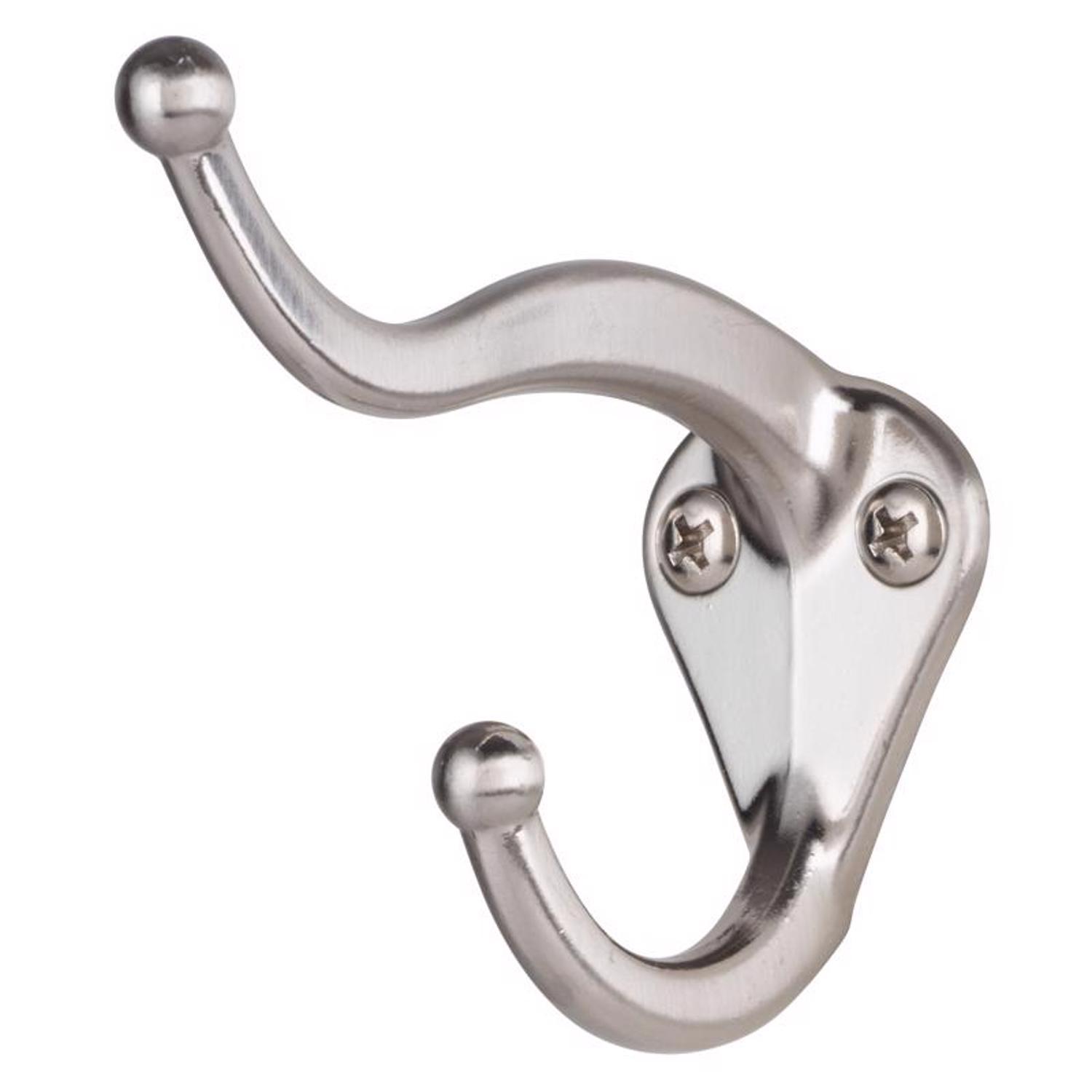 Ace 2-5/16 in. L Satin Nickel Silver Metal Small Coat and Hat Hook 2 pk