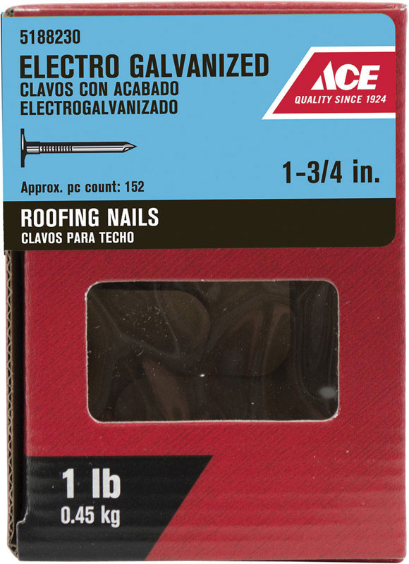 Ace Large 1-3/4 in. L Roofing Nail Smooth Electro Galvanized Steel 1 lb.