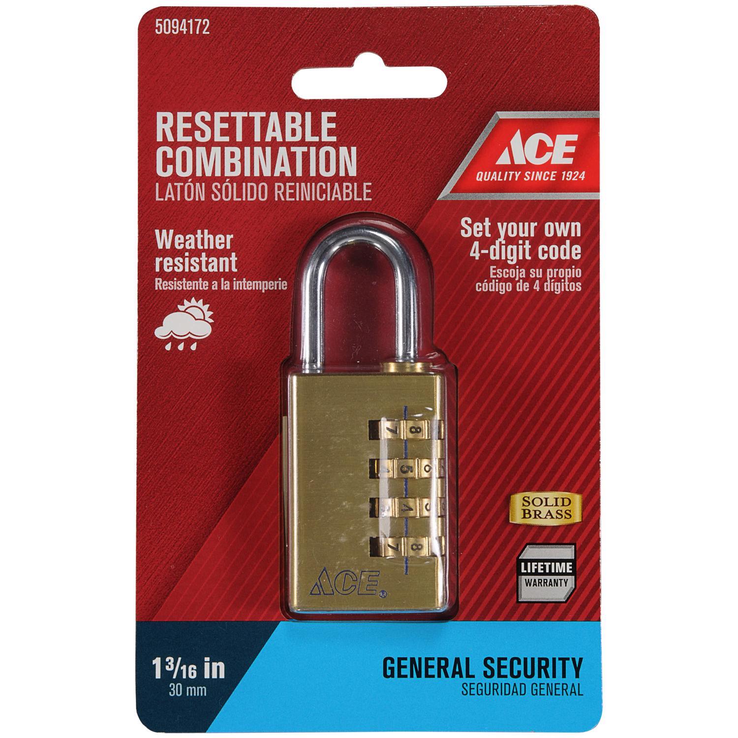 Ace 1-7/8 in. H X 1-1/4 in. W X 1/2 in. L Brass 4-Dial Combination Padlock