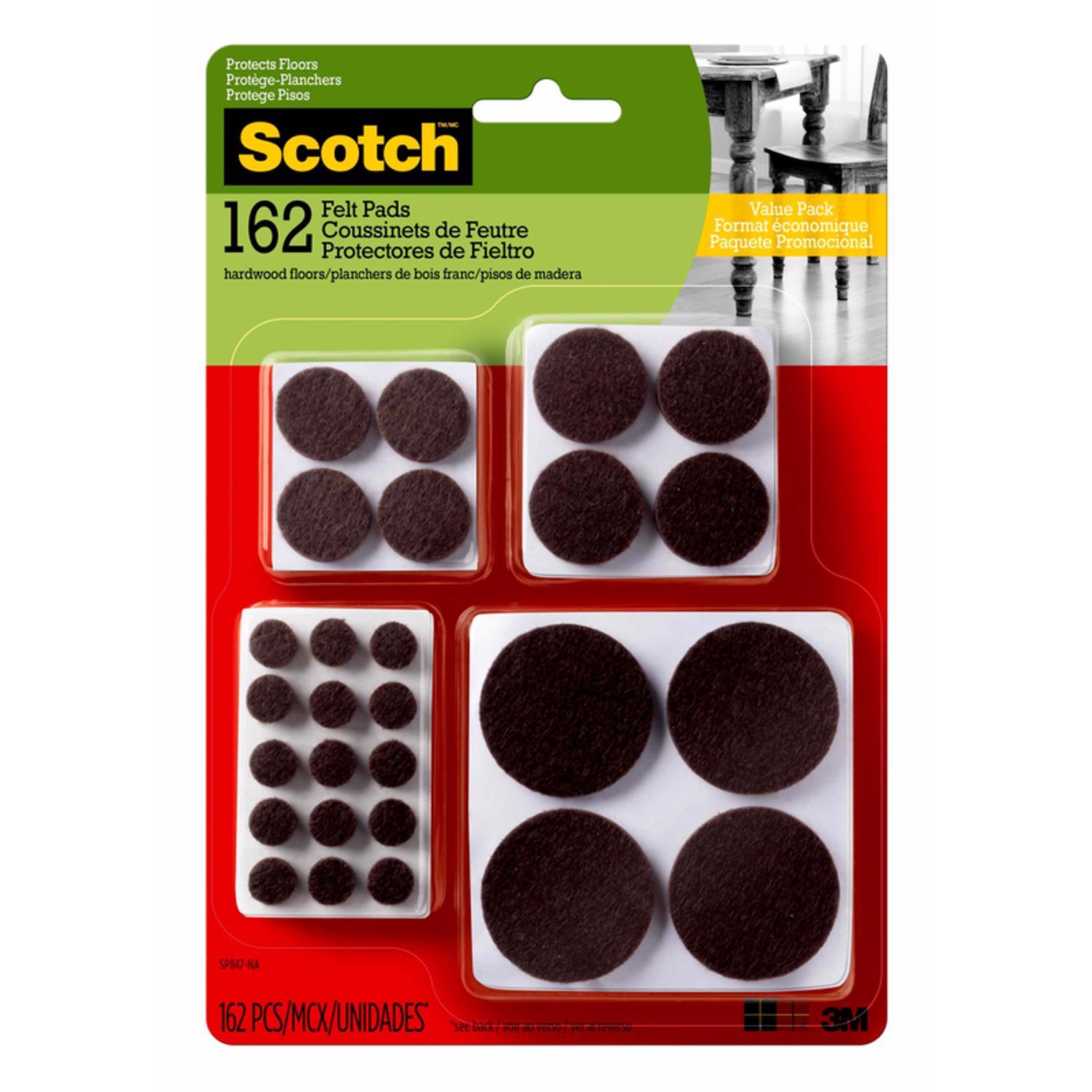 3M Scotch Felt Self Adhesive Protective Pad Brown Round Assorted in. W 162 pk