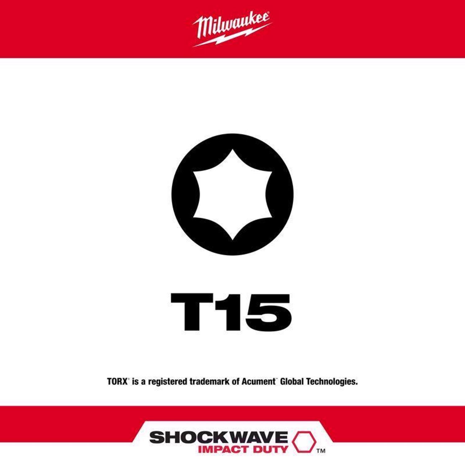Milwaukee Shockwave Torx T15 Screwdriver Bit Steel 1 pc