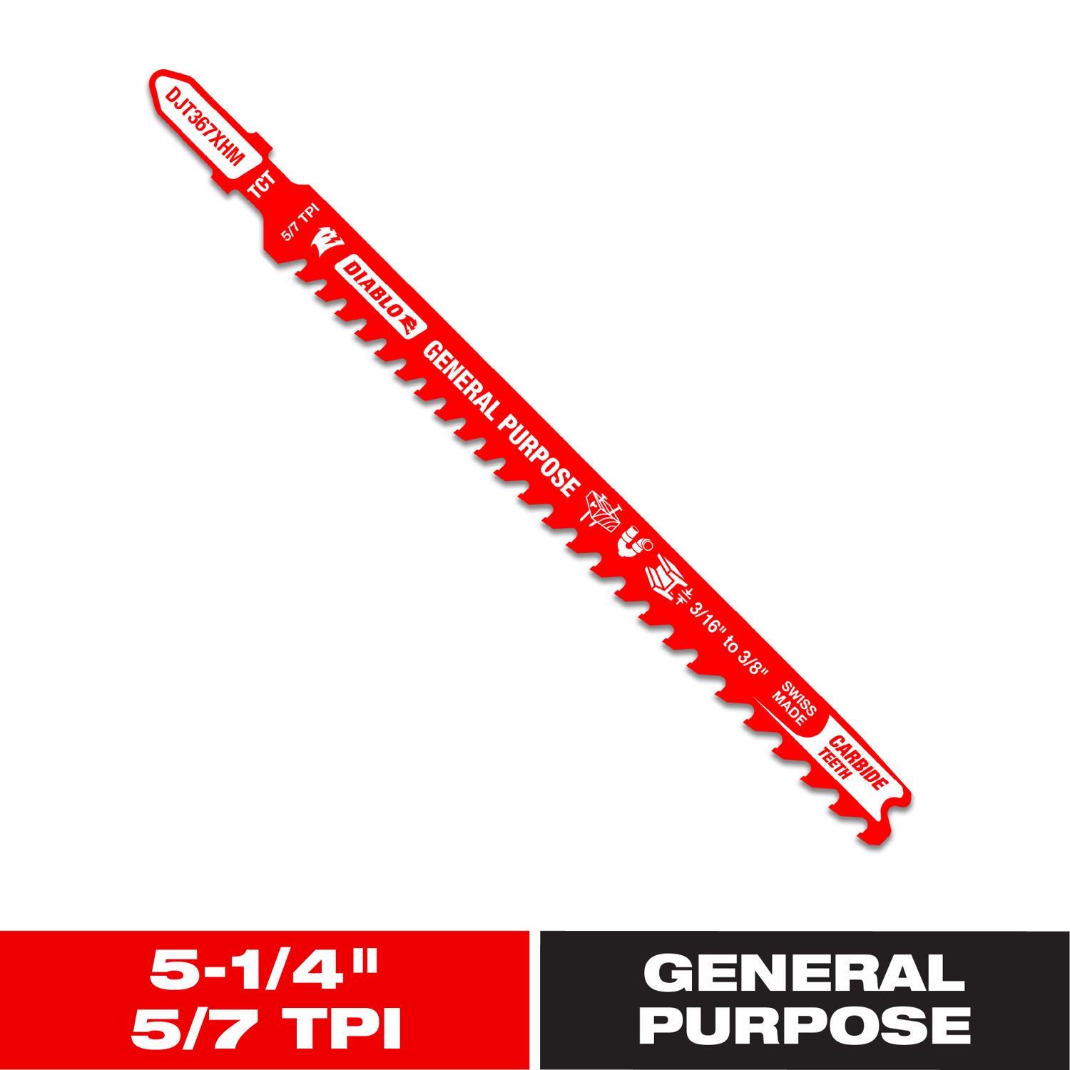 Diablo 5-1/4 in. Carbide T-Shank General Purpose Jig Saw Blade 5/7 TPI 1 pk