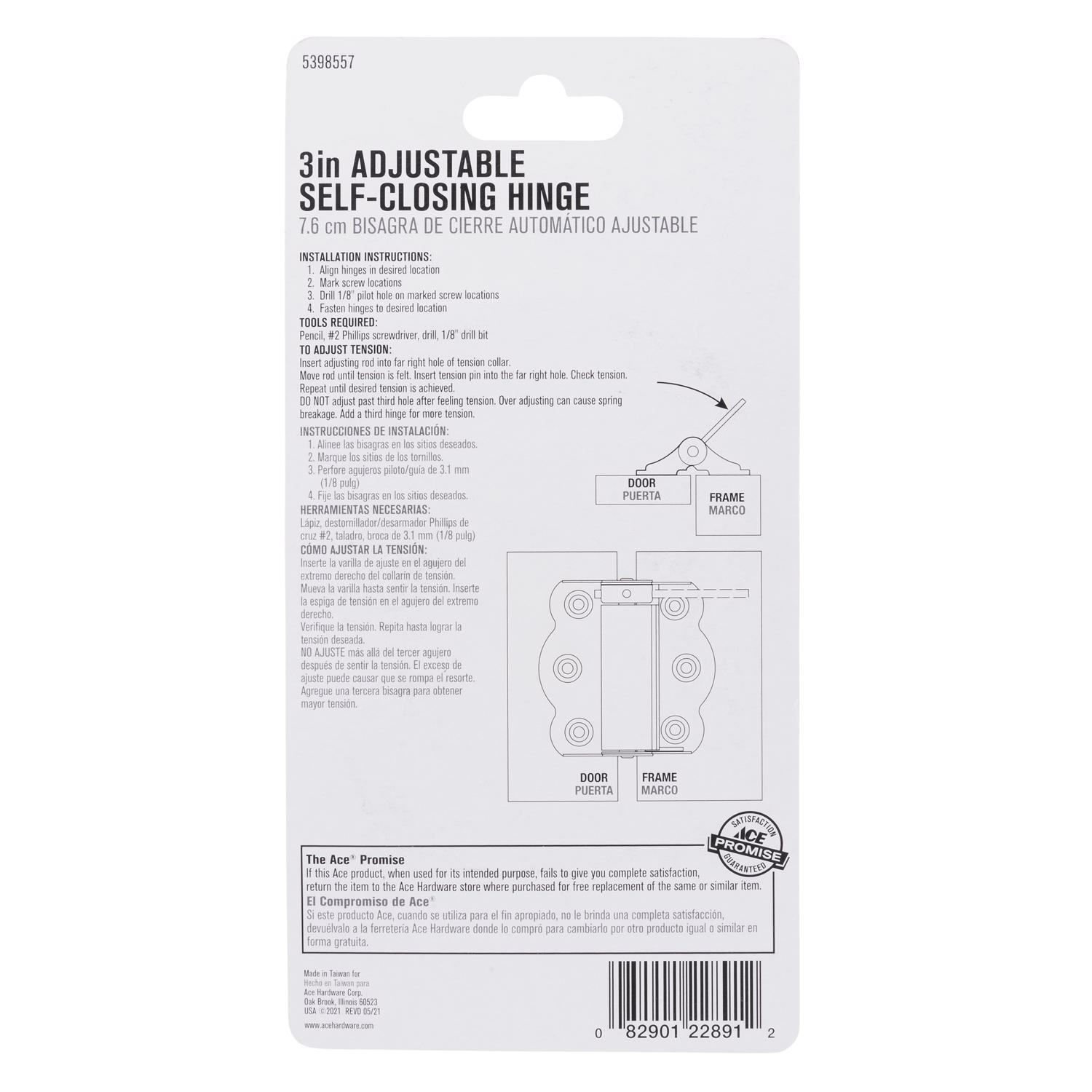 Ace 2-3/4 in. L Stainless Steel Adjustable Spring Hinge 2 pk