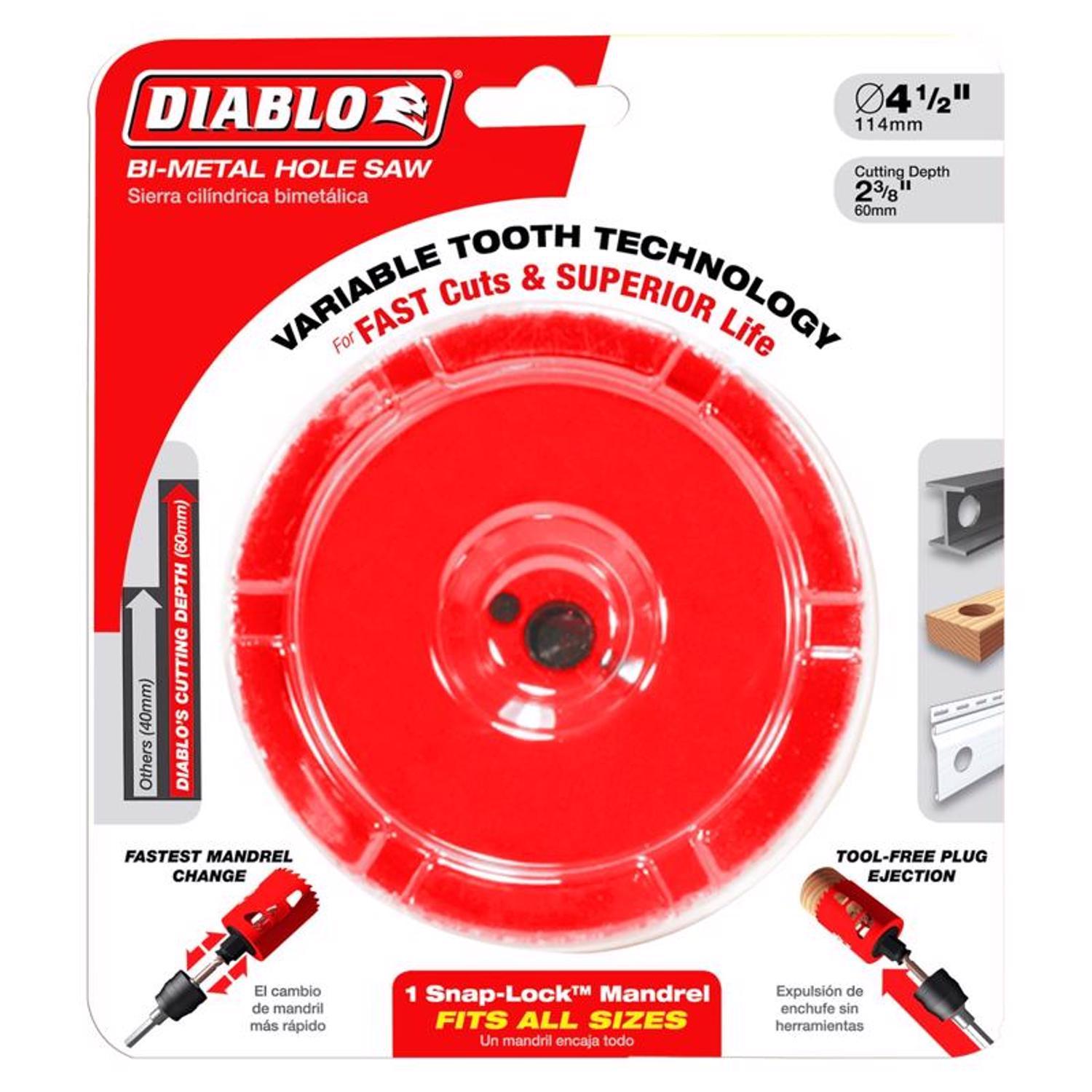 Diablo Snap-Lock Plus 4-1/4 in. Bi-Metal 2-3/8 in. L Hole Saw Arbor Included
