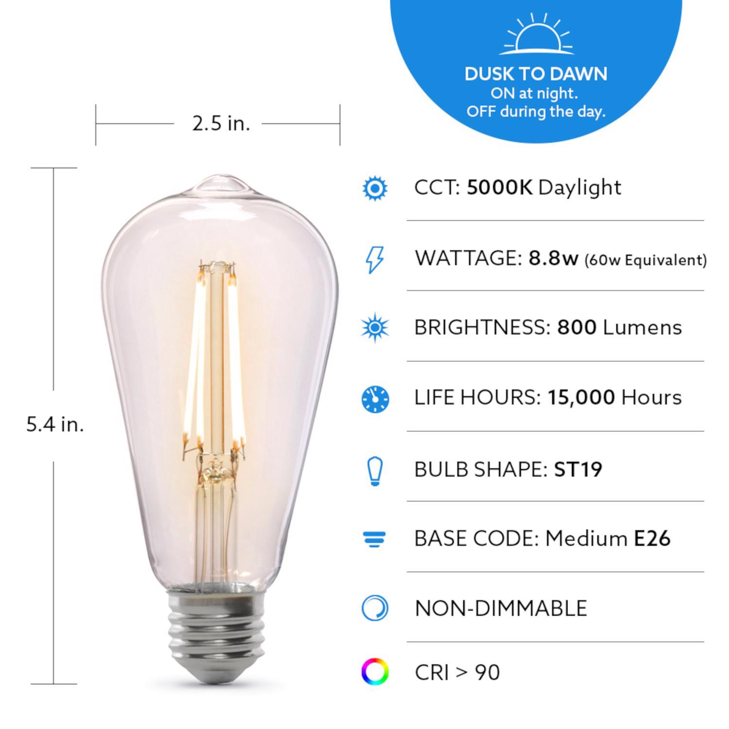 Feit ST19 E26 (Medium) LED Dusk to Dawn Bulb Daylight 60 Watt Equivalence 1 pk