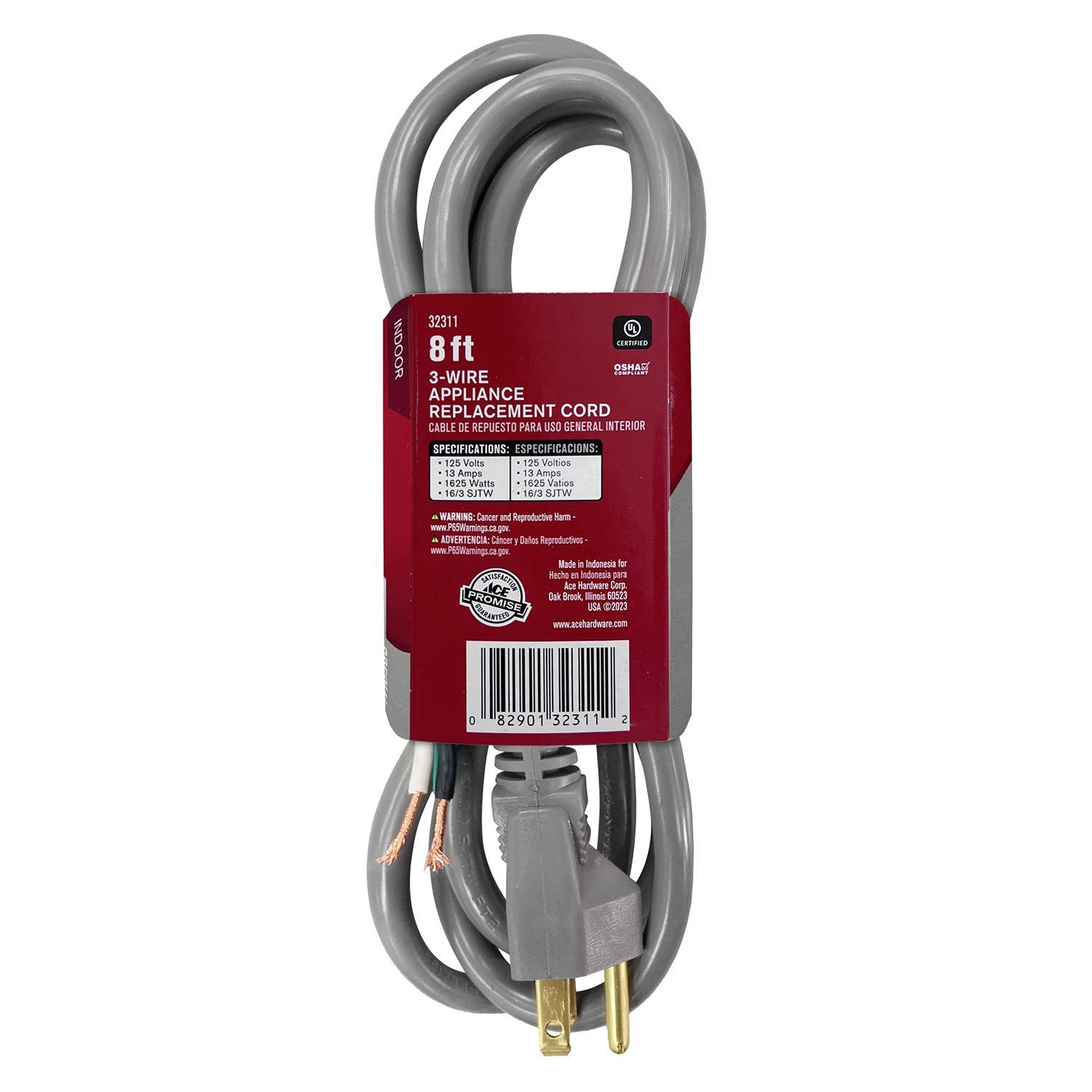 Ace 16/3 SJTW 125 V 8 ft. L Appliance Cord