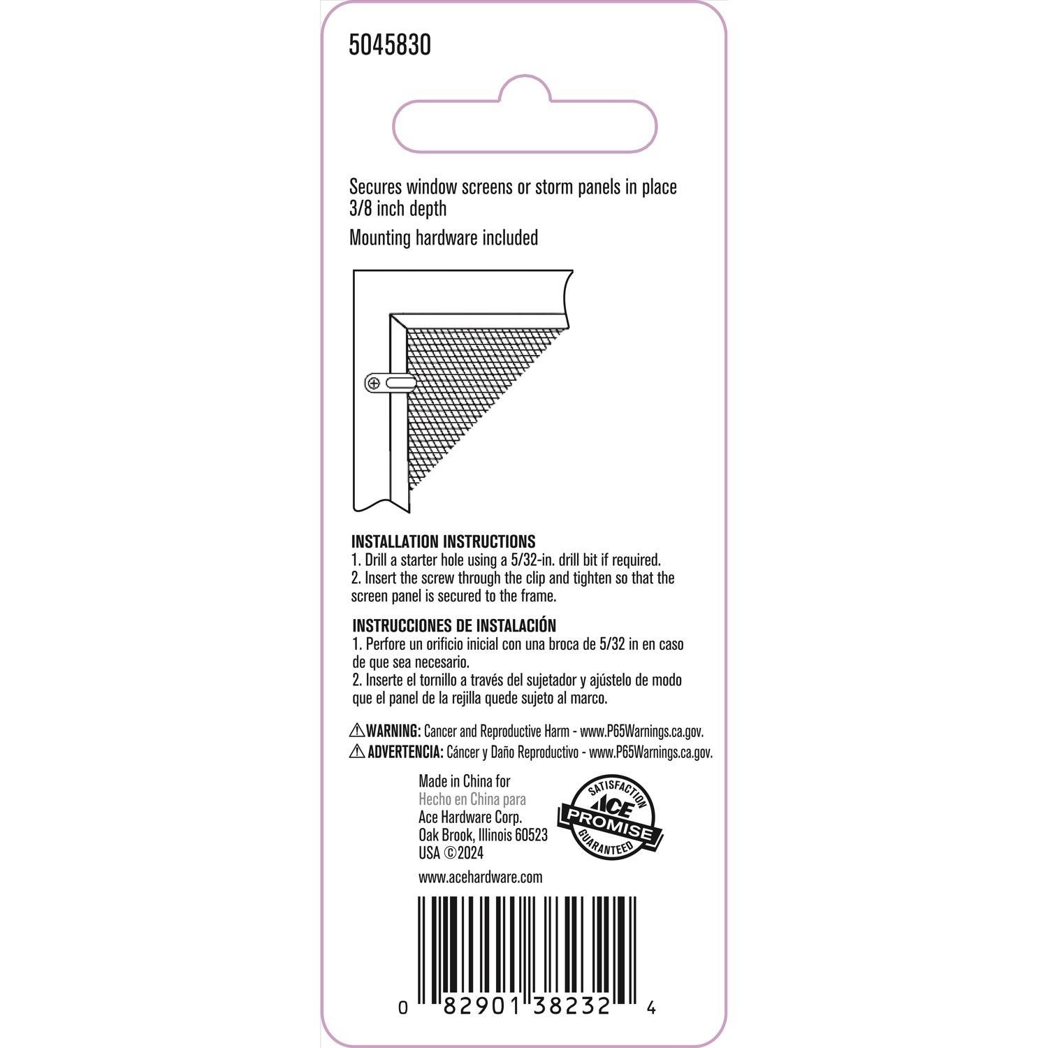 Ace Mill Silver Die Cast Screen Clip For 3/8 4 Pack