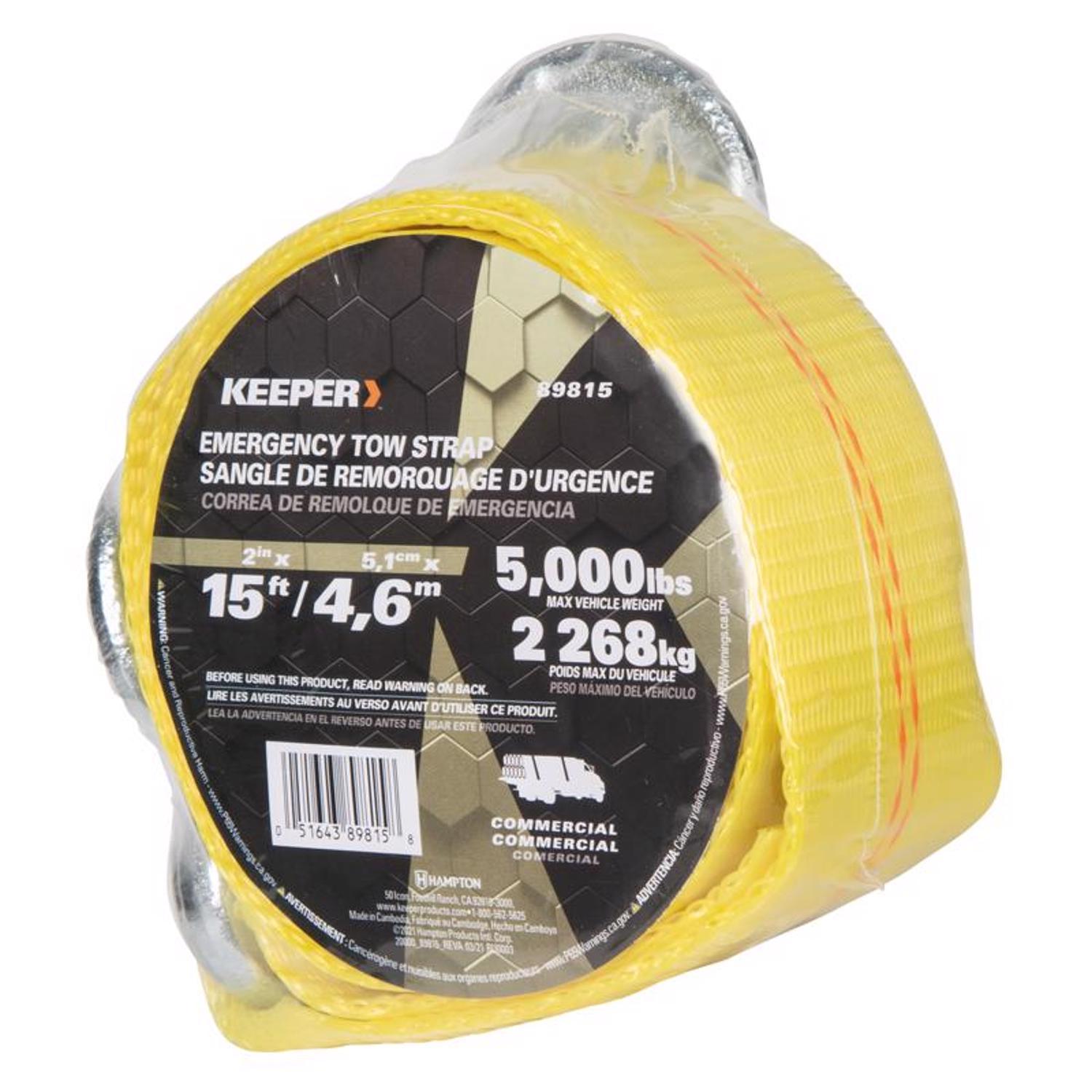 Keeper 2 in. W X 15 ft. L Yellow Tow Strap 5000 lb 1 pk