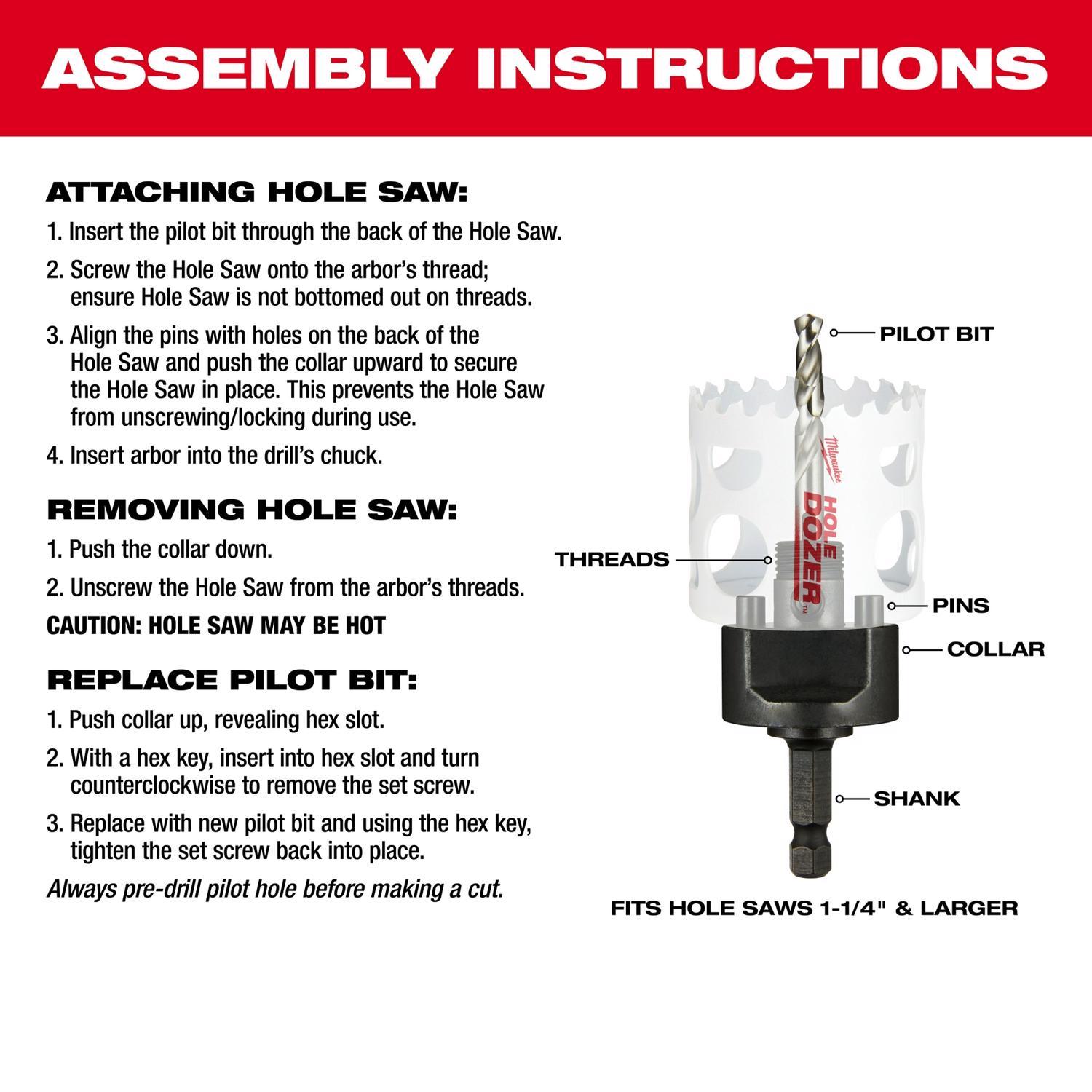 Milwaukee Hardened Steel Hole Saw Arbor 1 pk