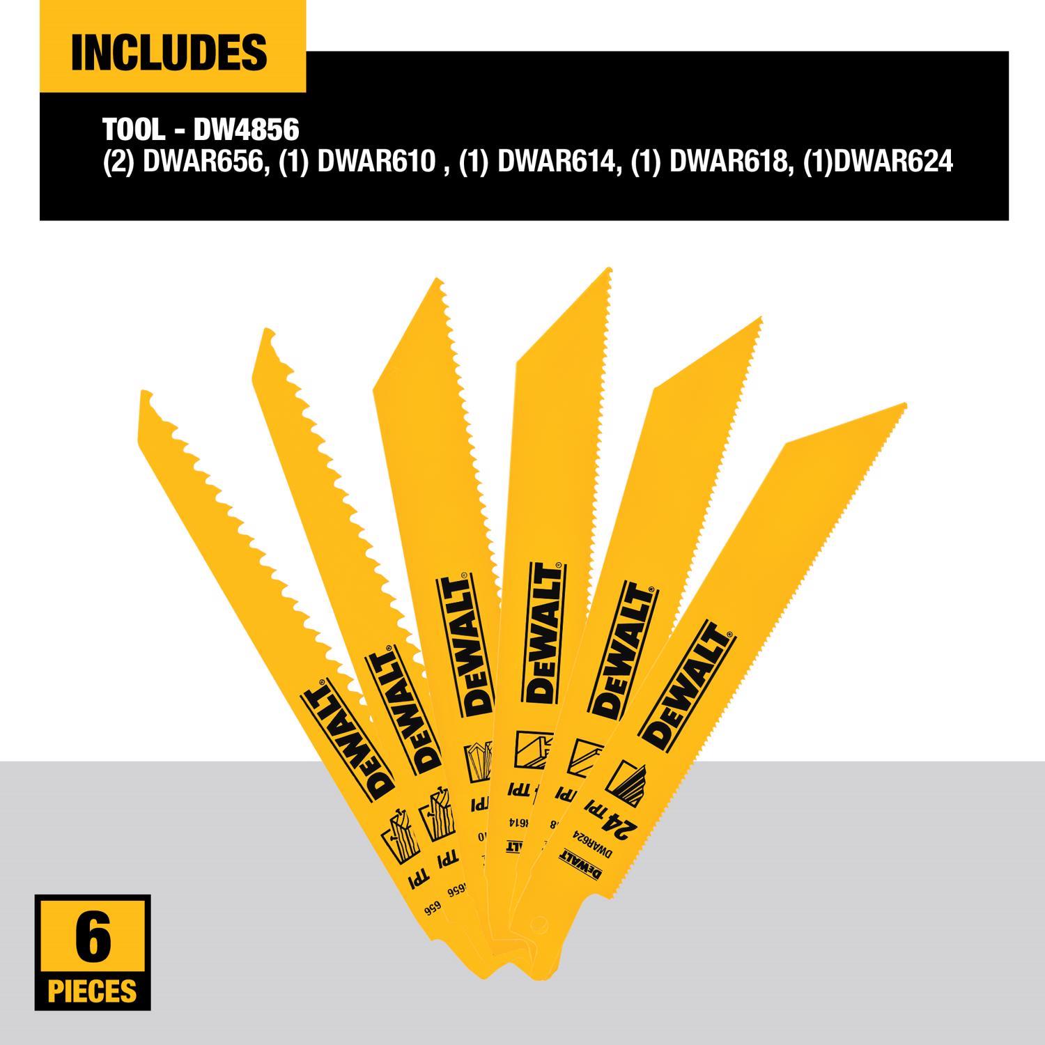 DEWALT Bi-Metal Reciprocating Saw Blade Set Multi TPI 6 pc