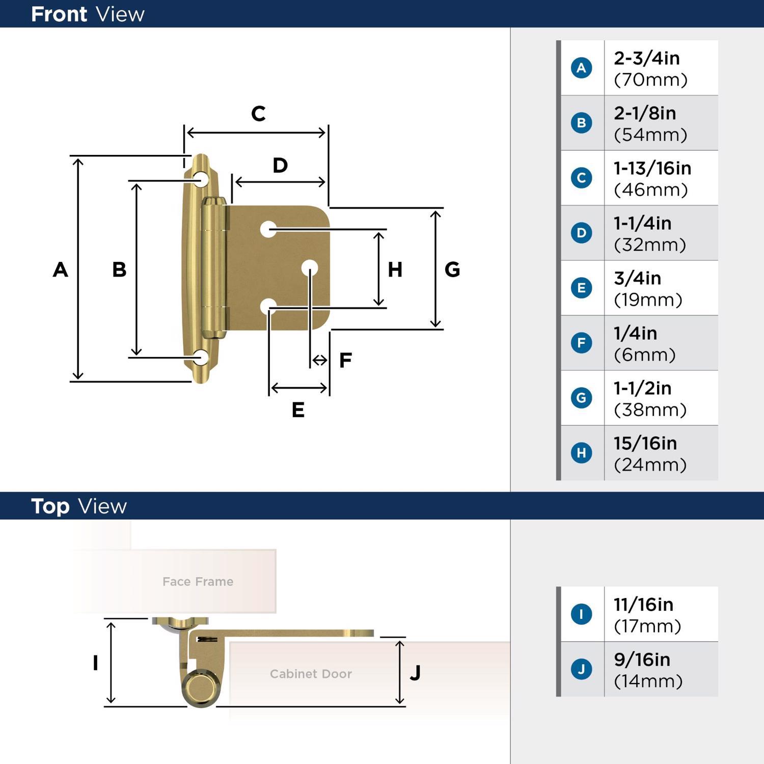 Amerock 1-13/16 in. W X 2-3/4 in. L Polished Brass Steel Self-Closing Hinge 2 pk