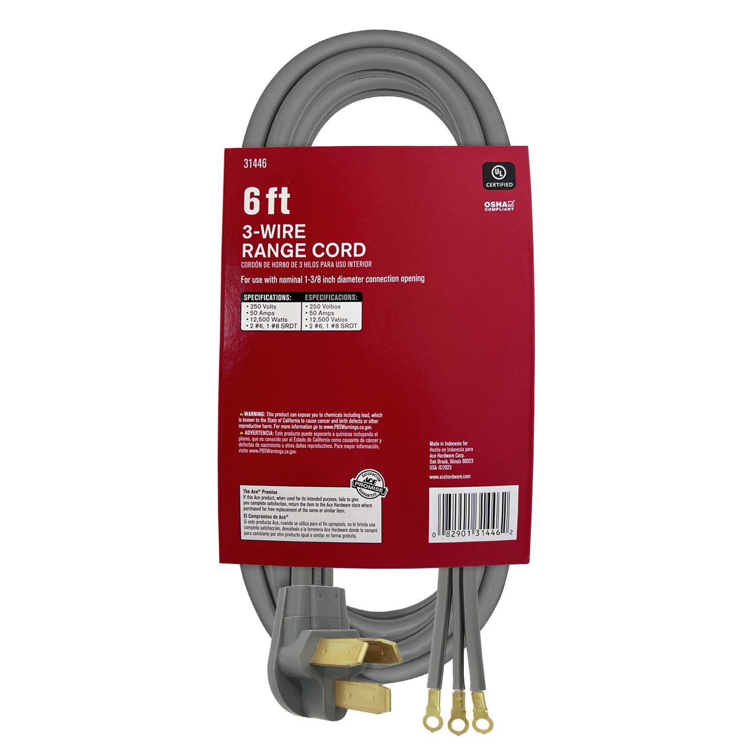 Ace 6/2 & 8/1 SRDT 125/250 V 6 ft. L Range Cord 3 Wire