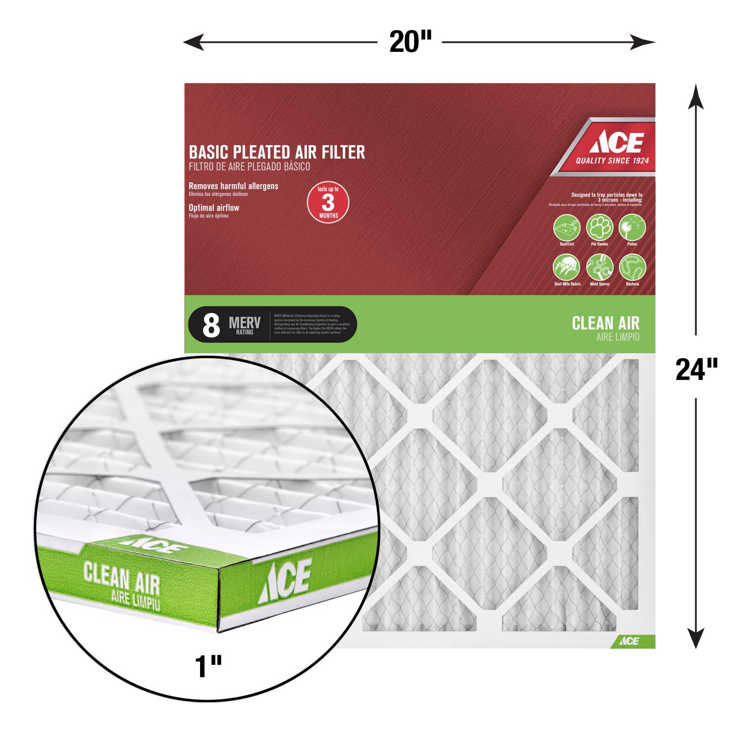 Ace 20 in. W X 24 in. H X 1 in. Synthetic 8 MERV Pleated Air Filter 1 pk