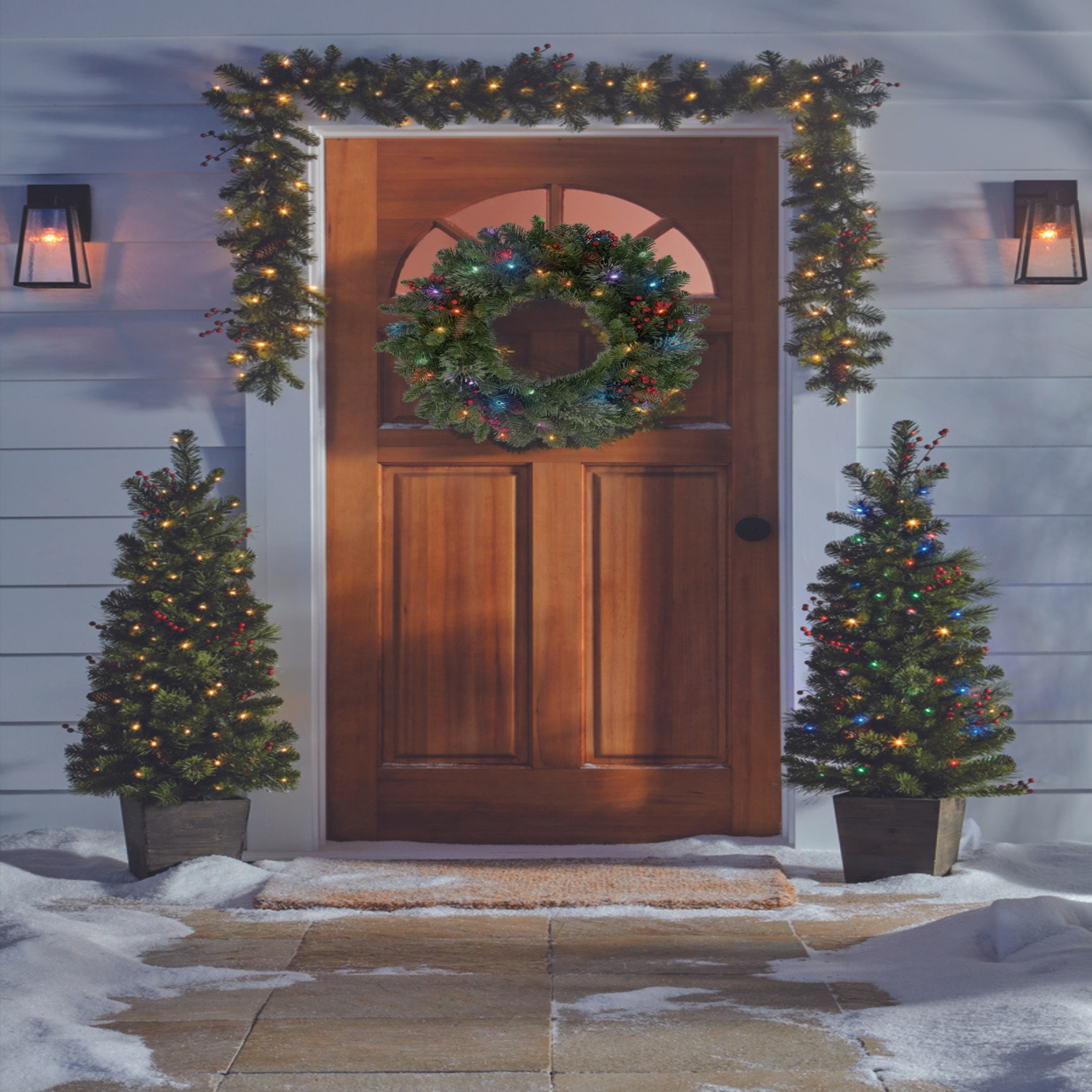 Celebrations Home 26 in. D LED Prelit Multicolored Mixed Cedar Pine Wreath