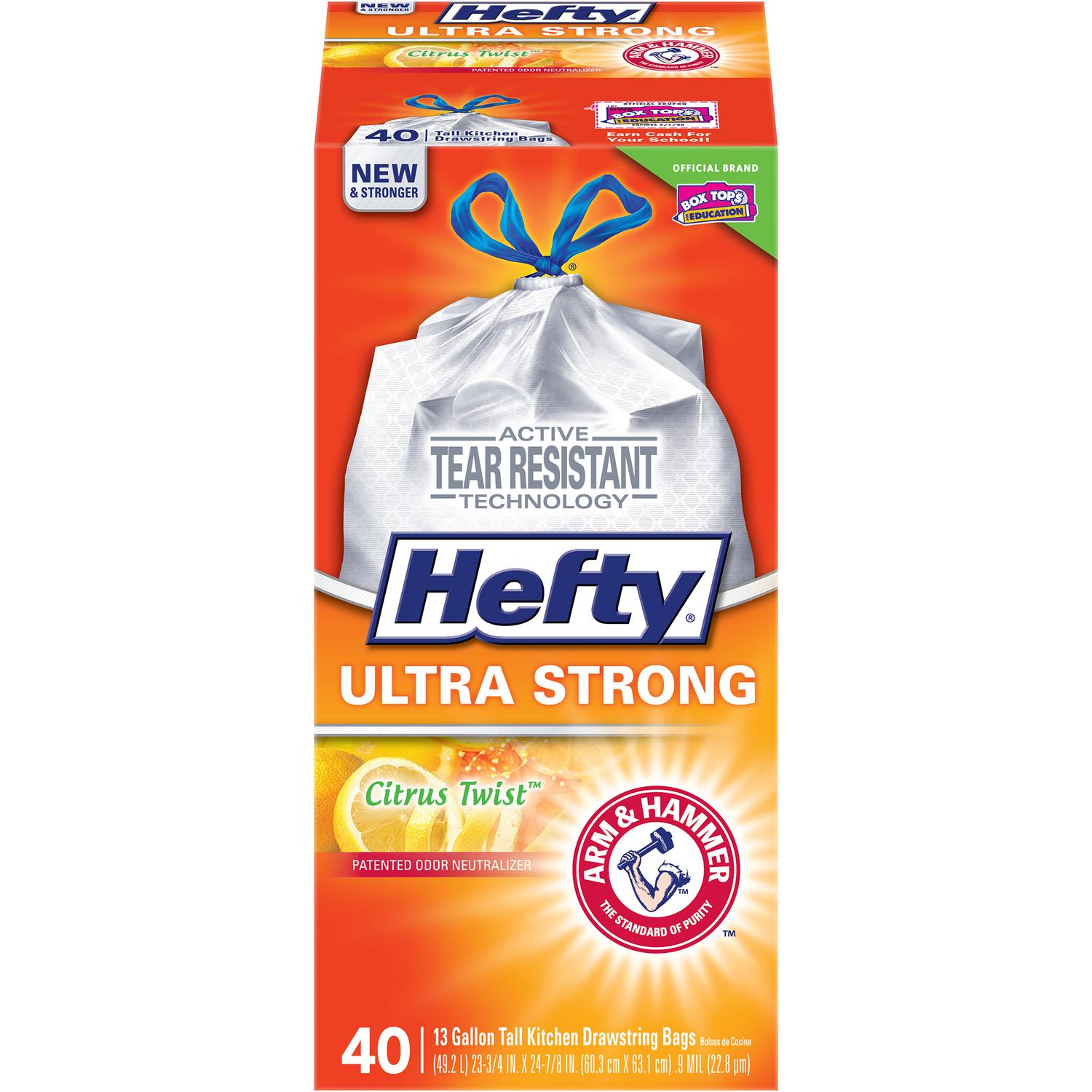 Hefty Ultra Strong 13 gal Citrus Kitchen Trash Bags Drawstring 40 pk