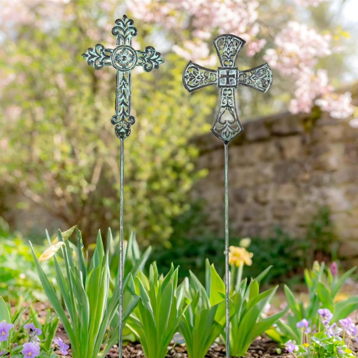 Evergreen Memorial Garden Stake, Metal Cross Garden Stake 2 Asst