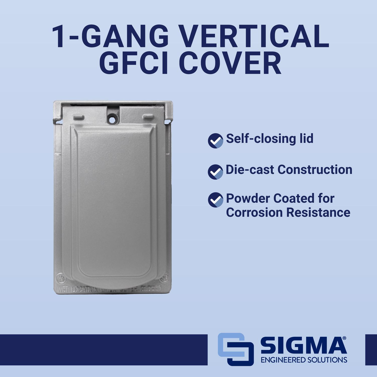 Sigma Engineered Solutions Rectangle Die-Cast Metal 1 gang 4.57 in. H X 2.83 in. W Vertical GFCI Cov