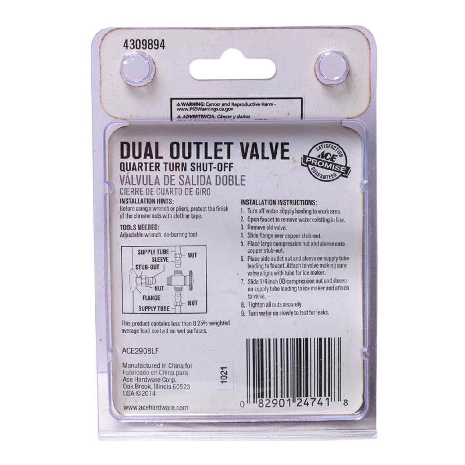 Ace 1/2 in. FPT X 1/2 in. Brass Dual Outlet Angle Stop