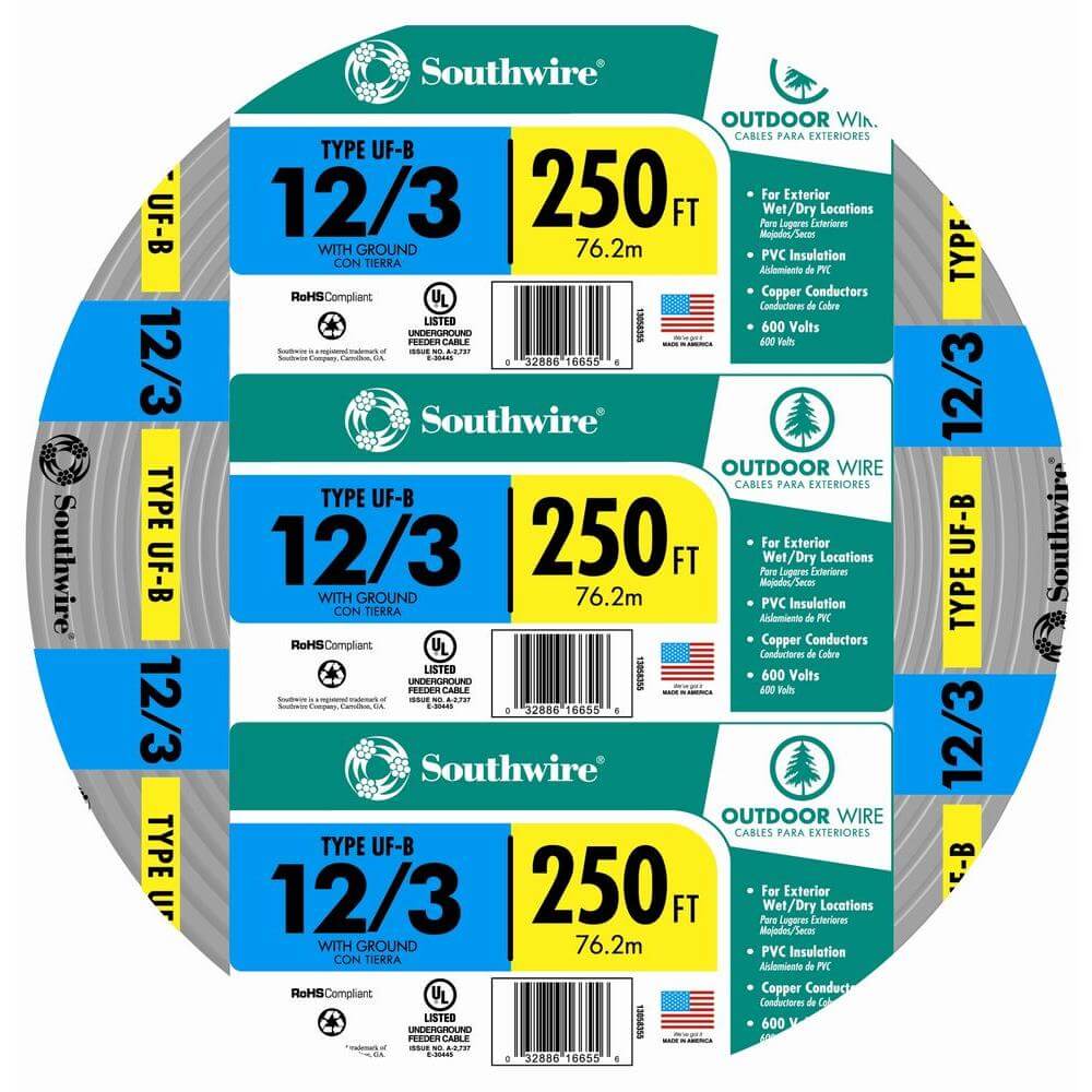 Southwire 250 ft. 12/3 Type UF-B WG Underground Feeder Underground Cable Gray