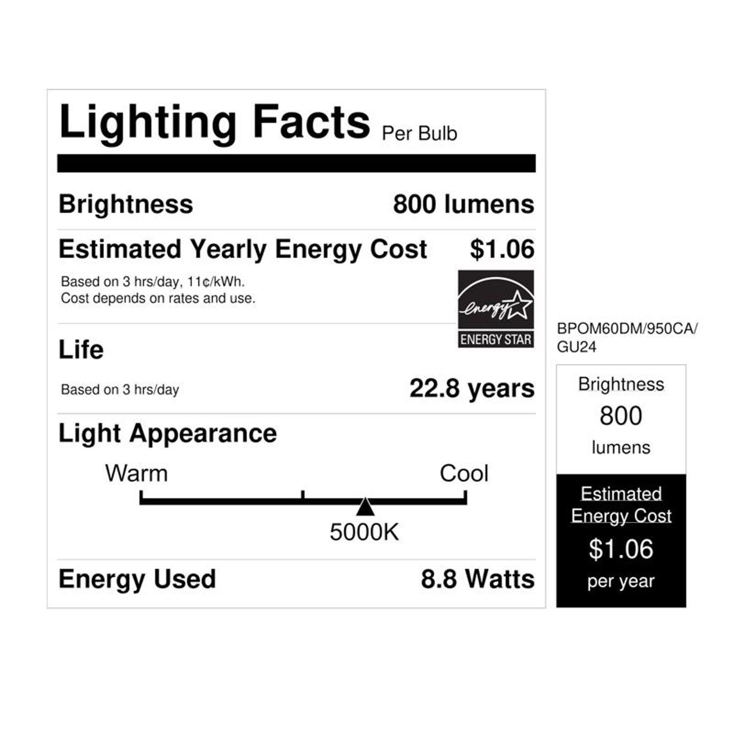 Feit Enhance A19 GU24 LED Bulb Daylight 60 Watt Equivalence 1 pk