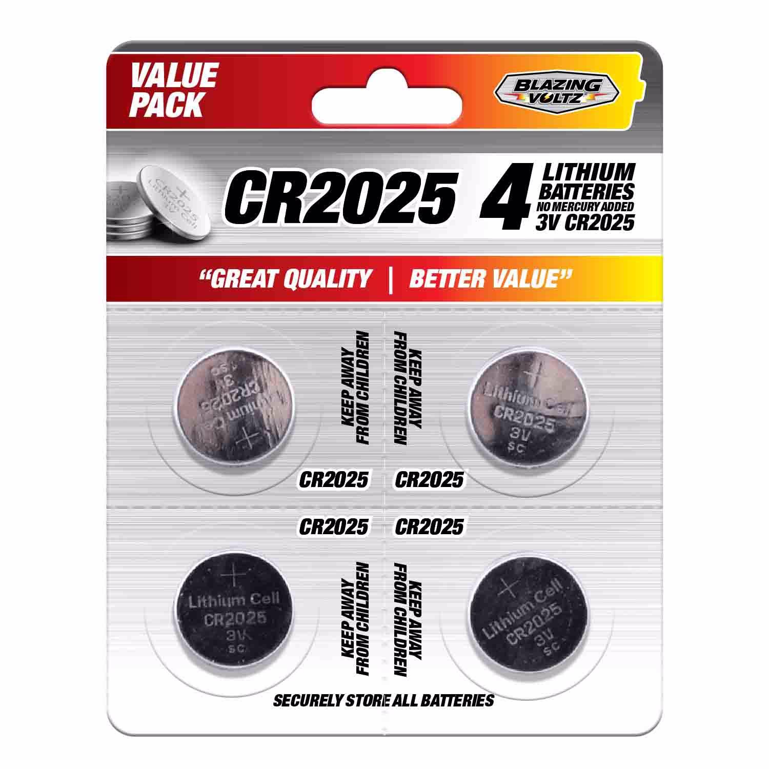 Blazing Voltz Lithium CR2025 3 V Button Cell Battery 4 pk