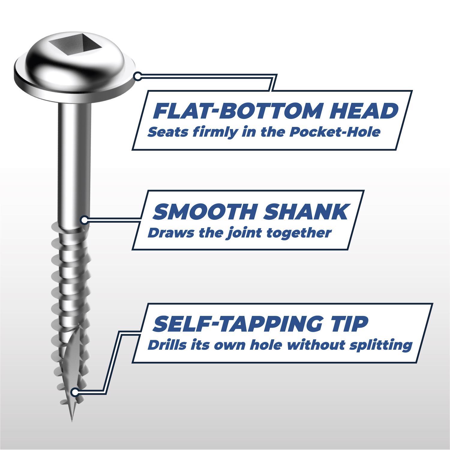 Kreg No. 7 X 1-1/4 in. L Square Zinc-Plated Fine Pocket-Hole Screw 250 pk
