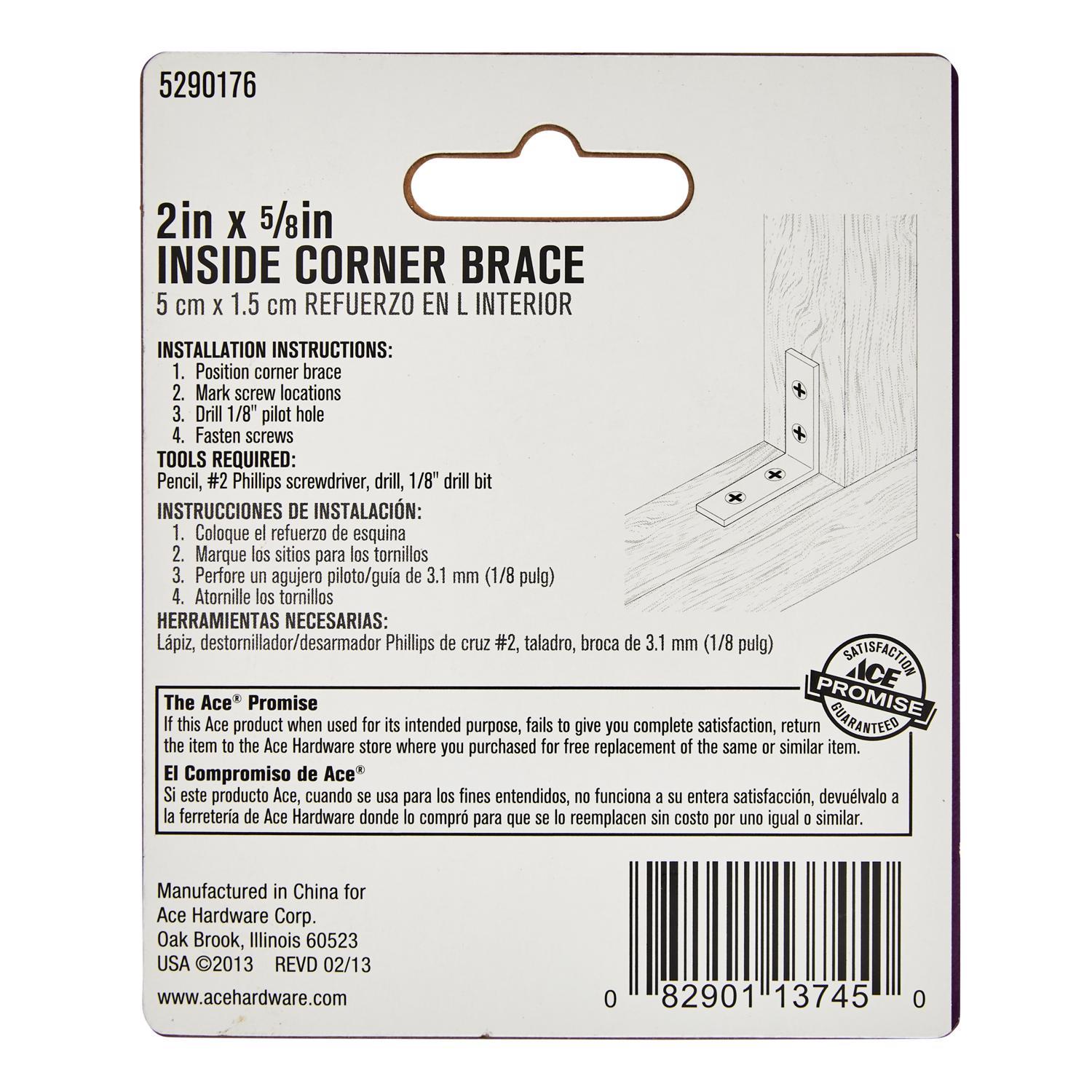 Ace 2 in. H X 3.75 in. W X 2 in. D Bright Brass Inside L Corner Brace