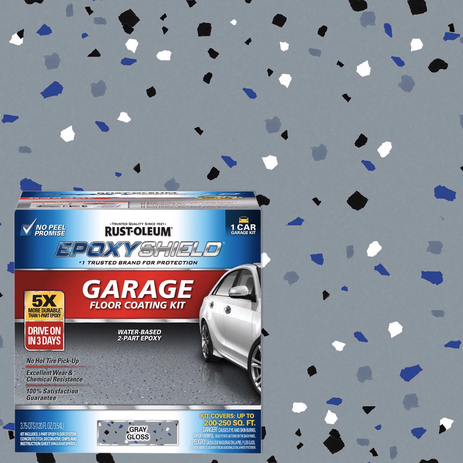 Rust-Oleum Epoxyshield Gloss Gray Water-Based Amine Cured Epoxy Garage Floor Coating Kit 1 gal