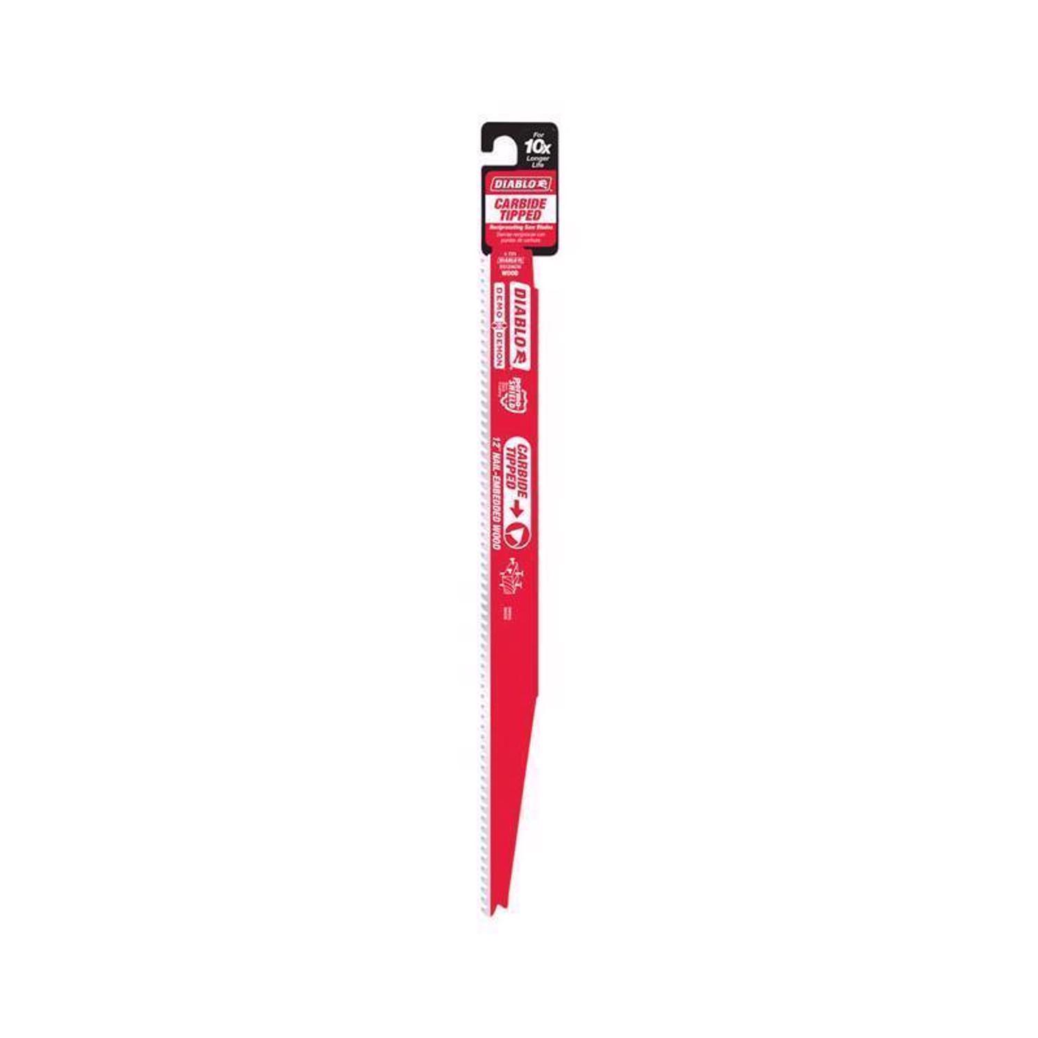 Diablo Demo Demon 12 in. Carbide Tipped Nail-Embedded Wood Reciprocating Saw Blade 5/7 TPI 1 pk