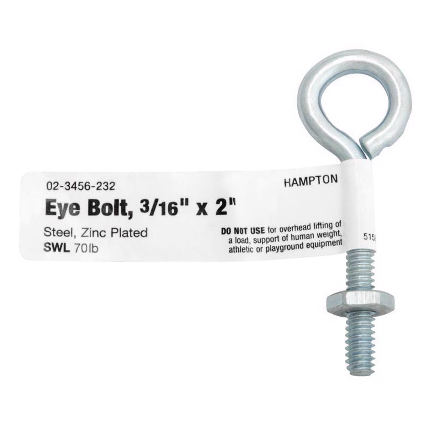 Hampton 3/16 in. X 2 in. L Zinc-Plated Steel Eyebolt Nut Included